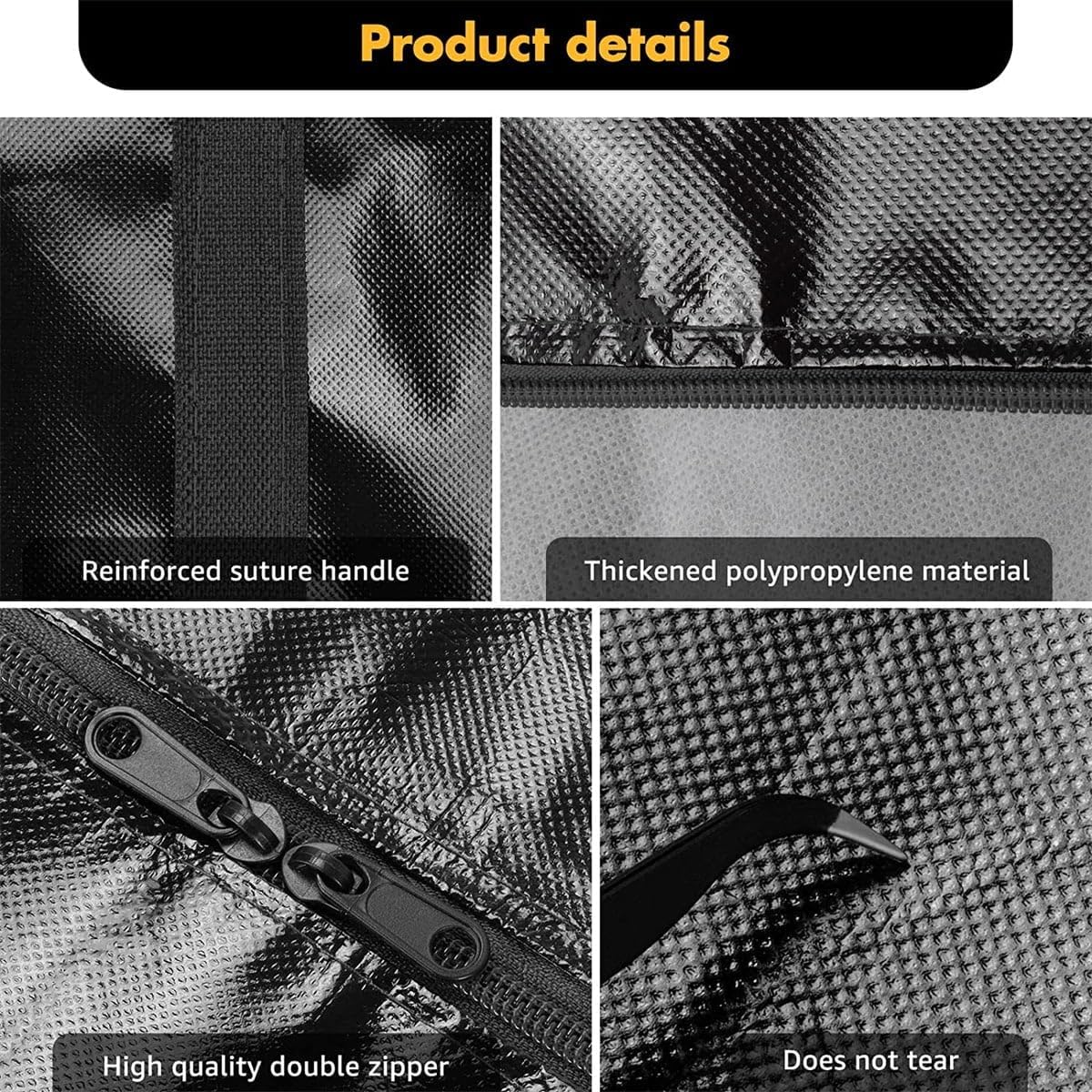 Paquete de 4 bolsas de almacenamiento extra grandes para decoraciones de Navidad, bolsas de mudanza con cremalleras y asas, bolsas negras