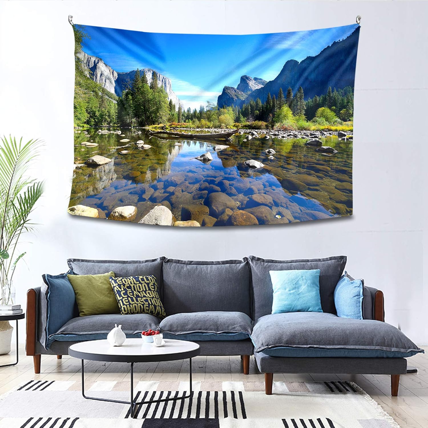 Tucocoo Yosemite – Tapiz de paisajes, espejo de agua, reflejos, piedras de arroyo, tapiz de montaña para habitación