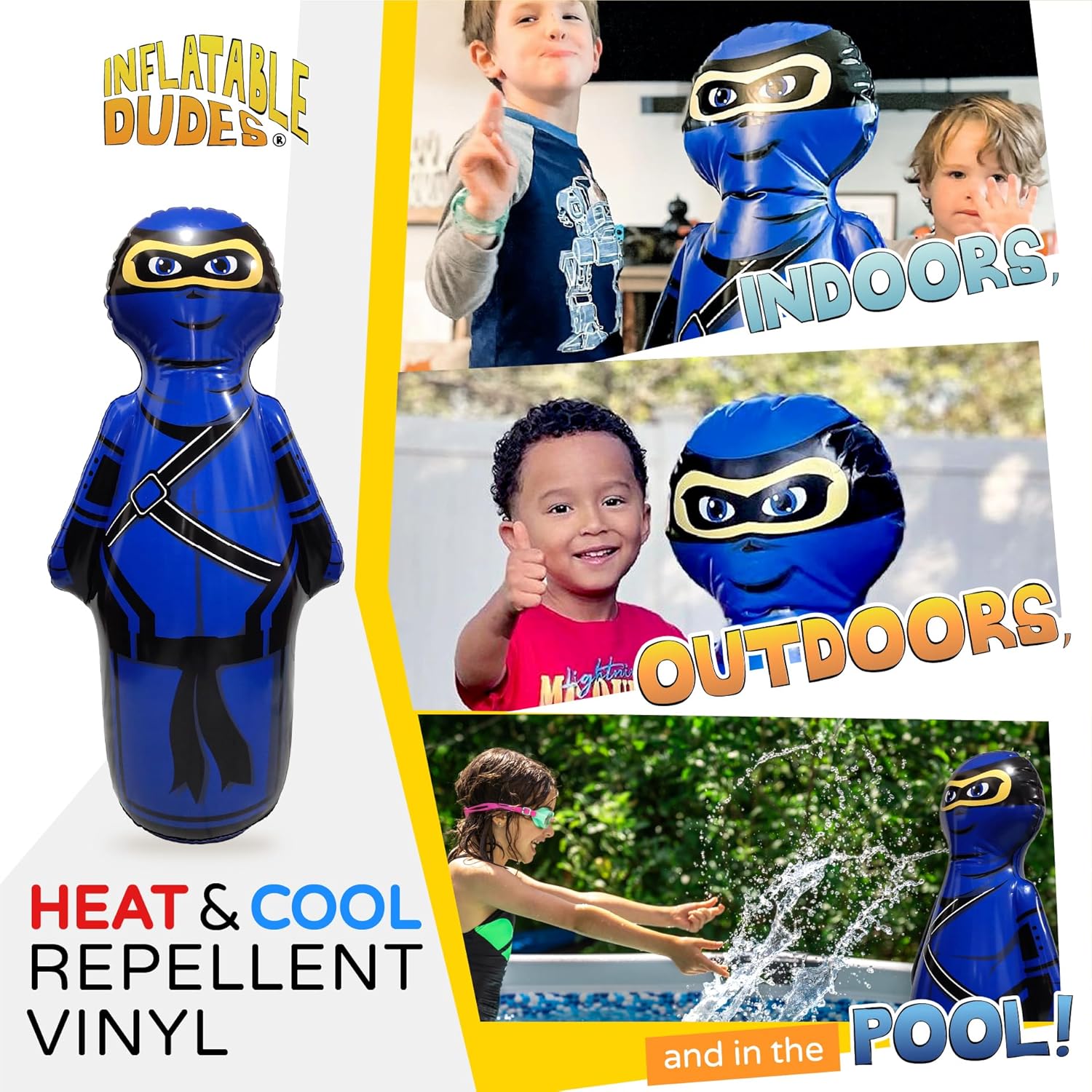 INFLATABLE DUDES Pequeño ninja de 40 pulgadas – Saco de boxeo para niños  Ya lleno de arena  Bolsa Bop  Juguete inflable de boxeo  Acción de rebote