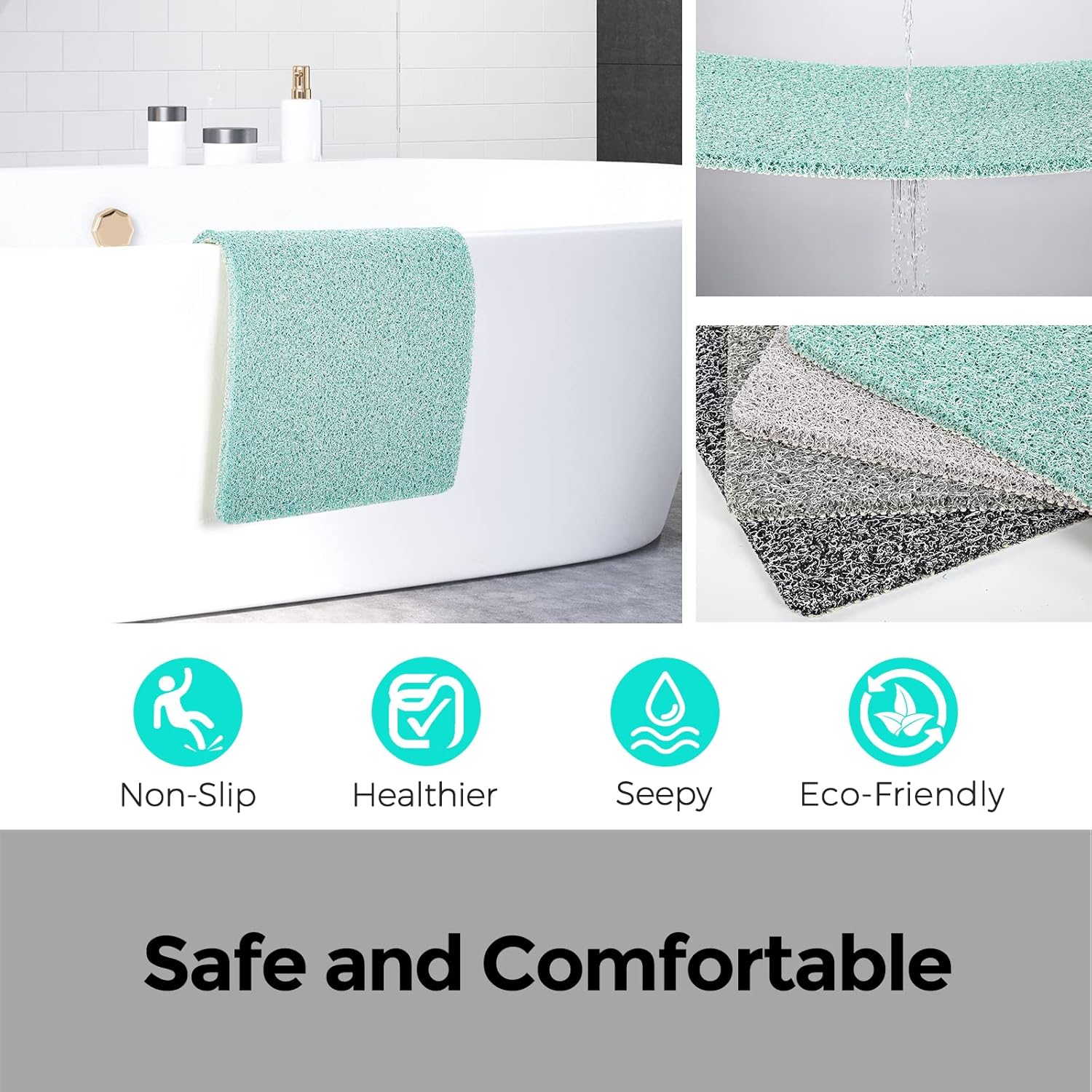 Tapete de ducha extra grande, 35 pulgadas de grosor para cabina de ducha y bañera texturizada, tapete de baño de secado rápido con drenaje, 27.5 x
