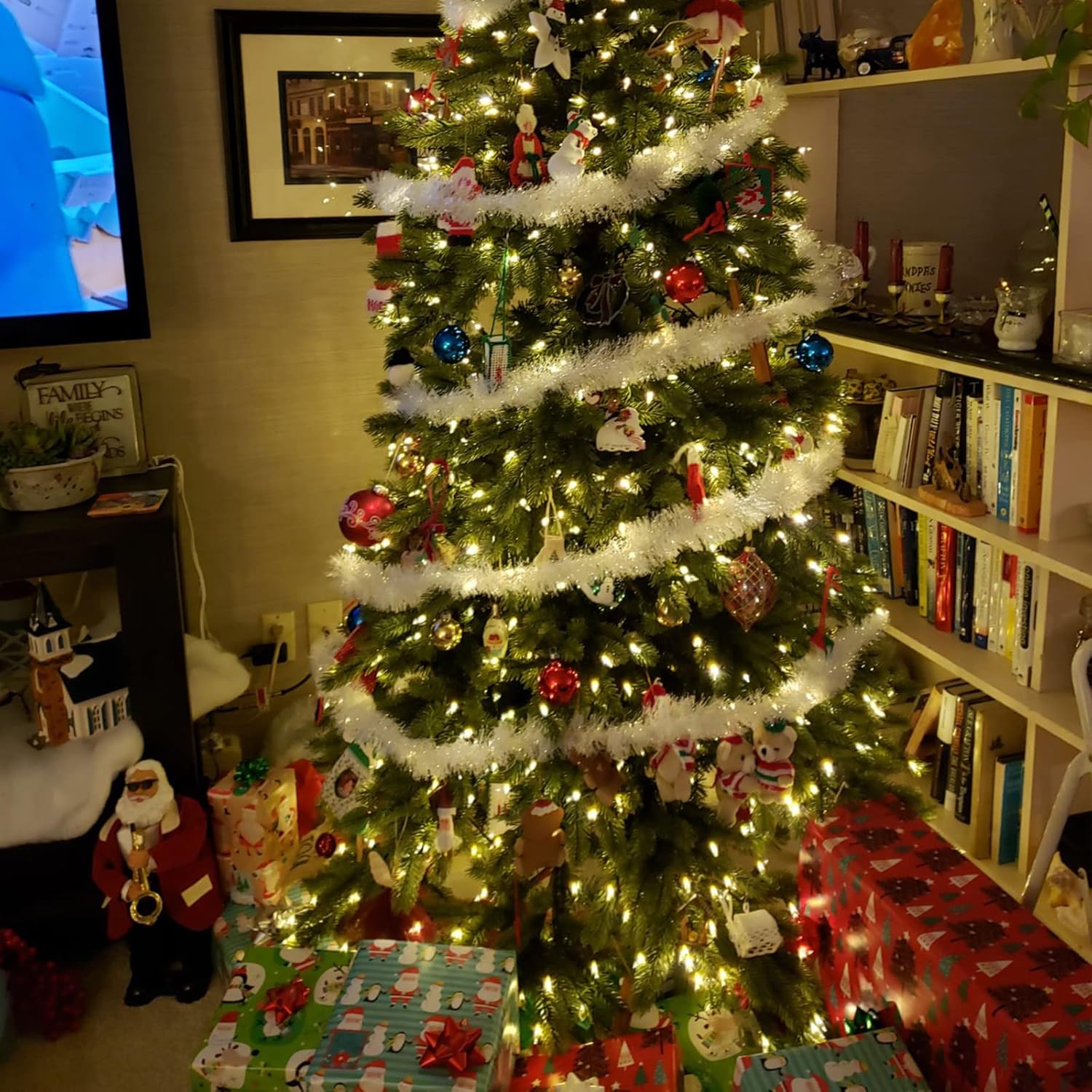 4 guirnaldas de Navidad de 26.2 pies con torsión metálica y brillante, decoraciones colgantes para árbol de Navidad, manto, barandillas de
