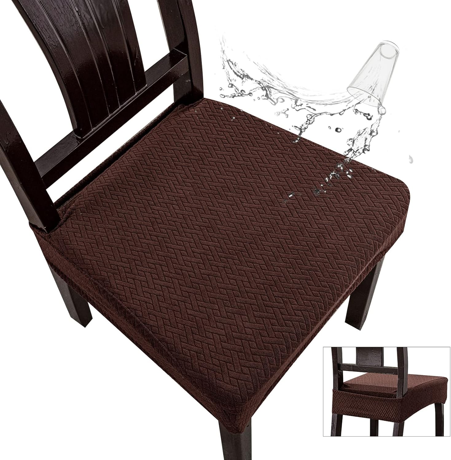 Genina Fundas de asiento impermeables para sillas de comedor (6 unidades, cubiertas en la parte trasera, chocolate)