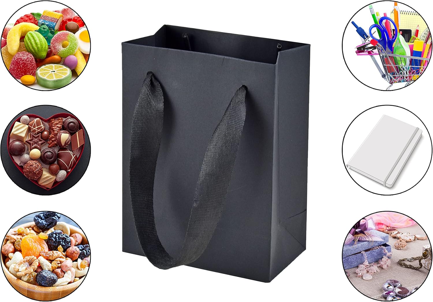 HUAPRINT Bolsas de papel negras, bolsas de regalo negras mate, pequeñas bolsas de compras con asas, paquete de 30 unidades de 4.5 x 2.5 x 6