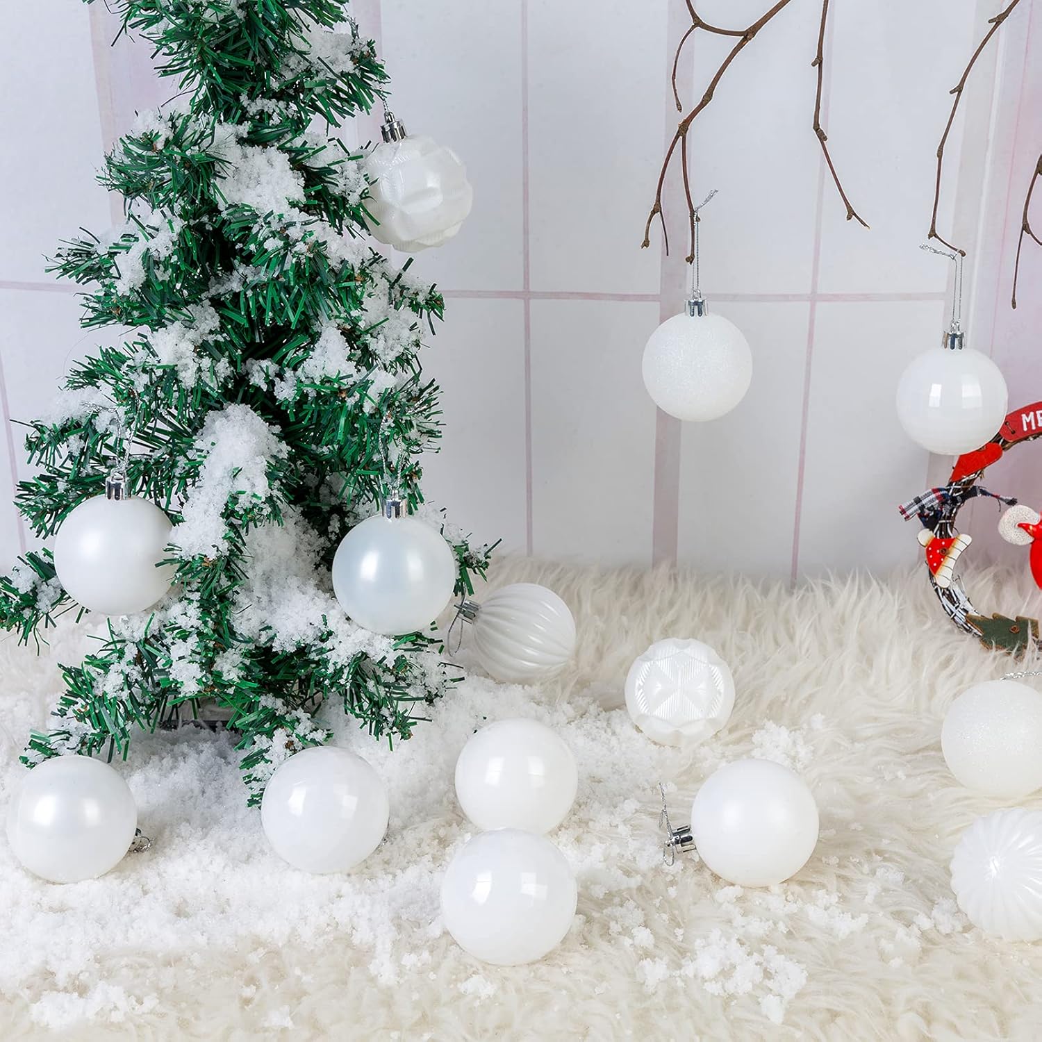 ZHMTang – Bolas de Navidad de 41 quilates 2.36 pulgadas (60 mm, blanco)