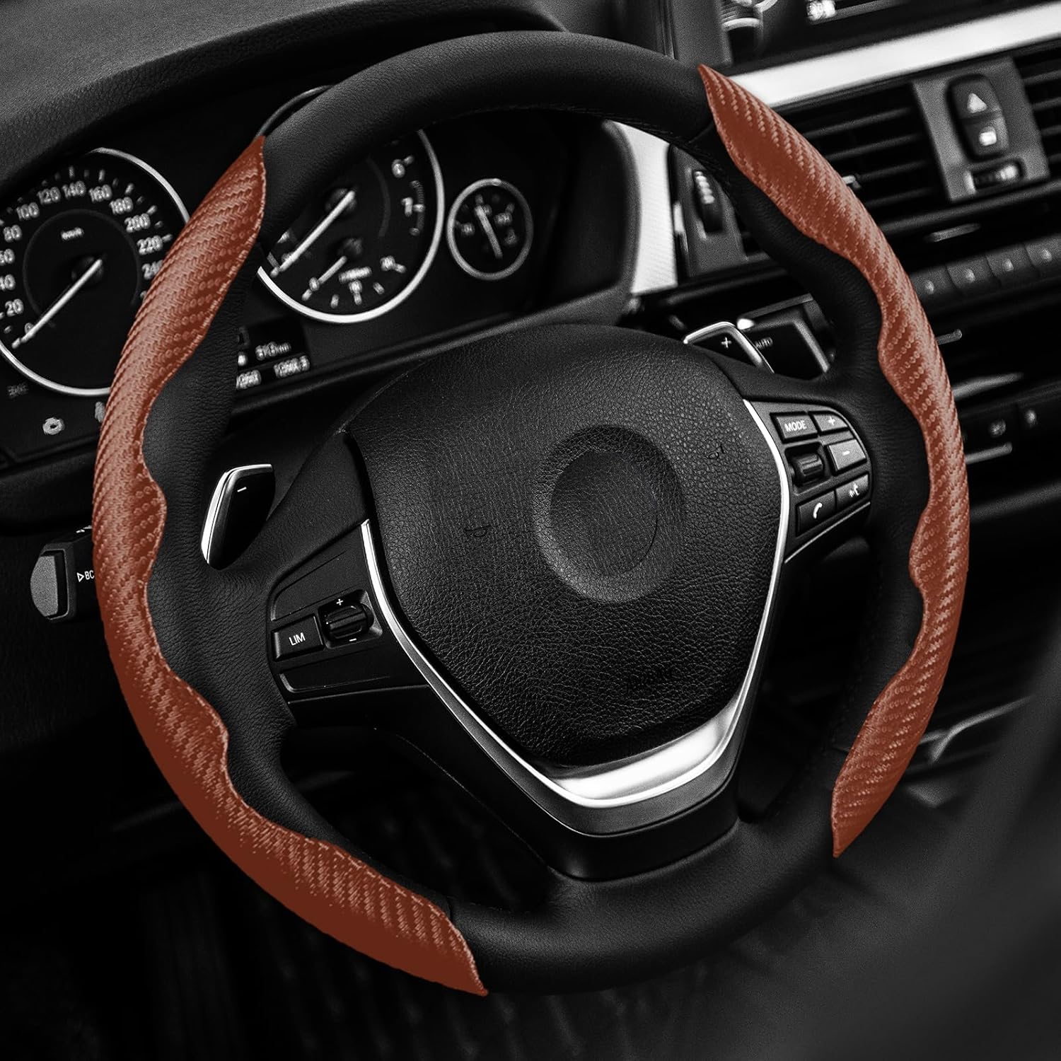 WOCOCN Funda para volante, funda de fibra de carbono para volante de automóvil con forro antideslizante, ajuste universal para la mayoría de los