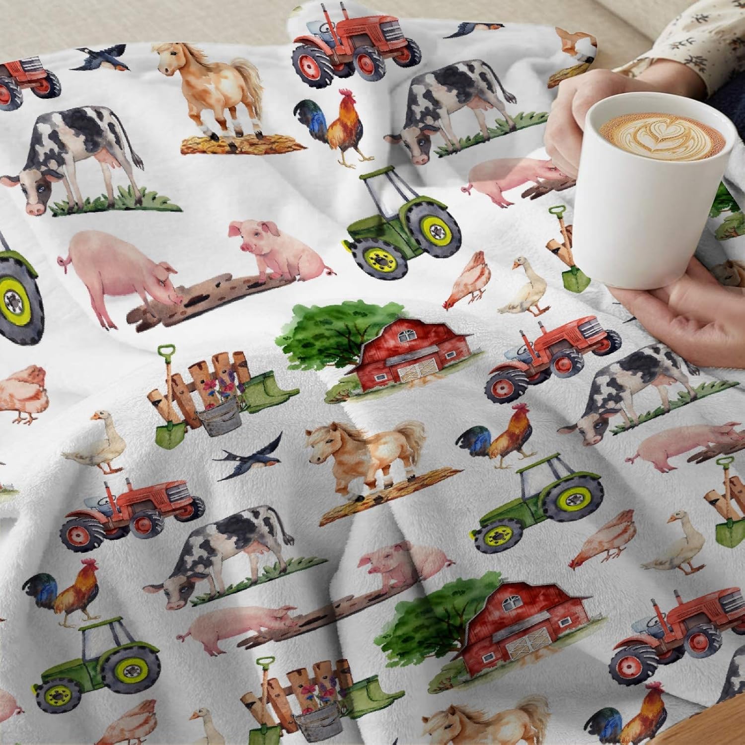 Manta de bebé de animales de granja, manta neutra de granero de granja para niños y niñas, manta de forro polar para bebé, vaca, pollo, cerdo,