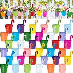 Paquete de 36 macetas de barandilla de 4 pulgadas, macetas colgantes de flores coloridas para plantas de exterior con gancho desmontable, maceta de Paquete de 36 macetas de barandilla de 4 pulgadas, macetas colgantes de flores coloridas para plantas de exterior con gancho desmontable, maceta de