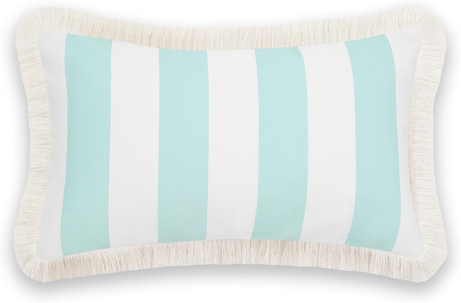 Hofdeco Premium Funda de almohada lumbar para interiores y exteriores, 12 x 20 pulgadas, repelente al agua para patio trasero, sofá, flecos de rayas