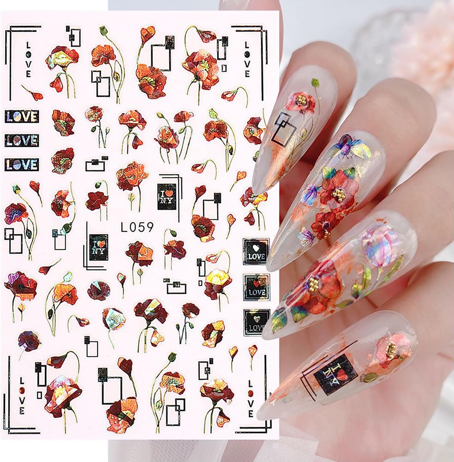 8 hojas de calcomanías de arte de uñas de flores de animales, calcomanías autoadhesivas 3D de mariposas, pavo real, suministros de arte de uñas,
