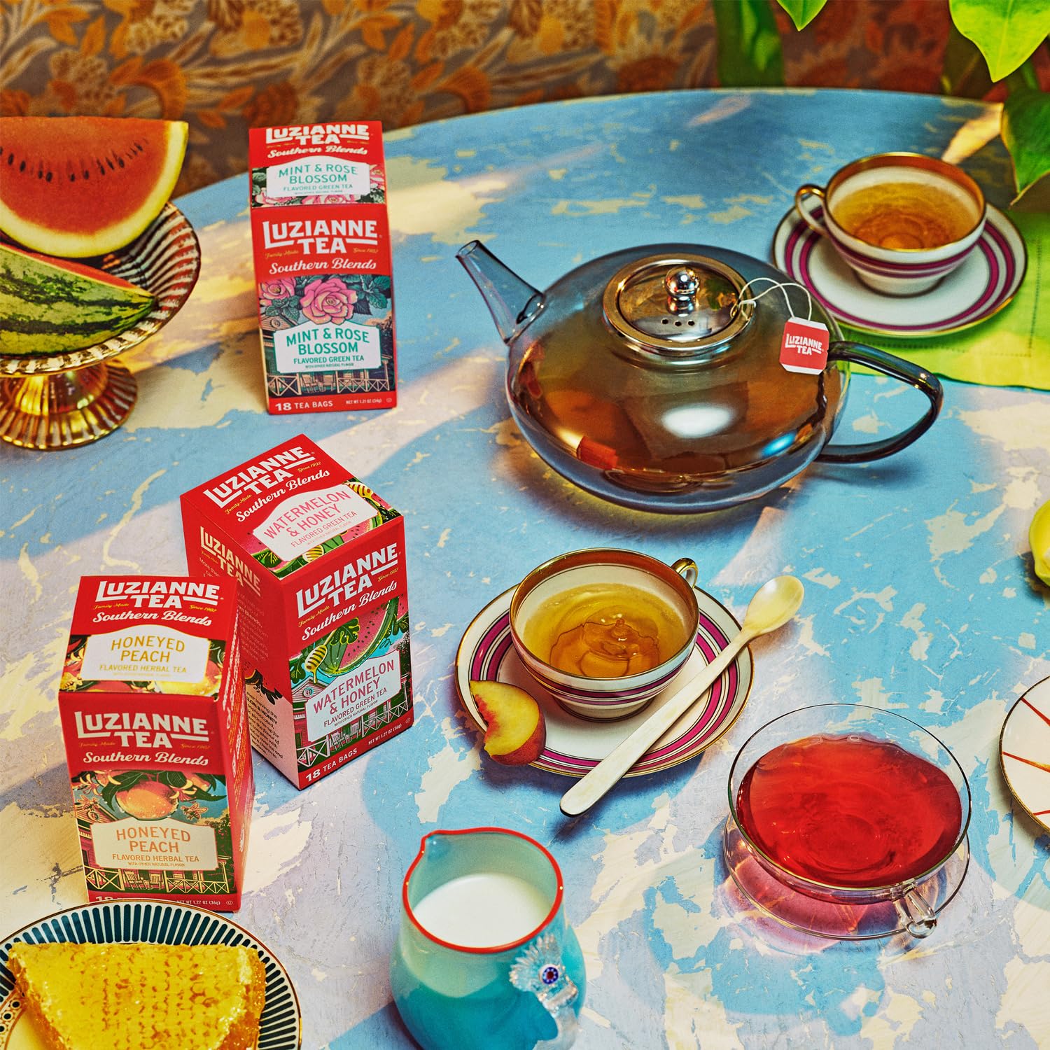 Luzianne Southern Blends – Bolsas de té verde con sabor a menta y flor de rosa, 18 unidades (paquete de 6)