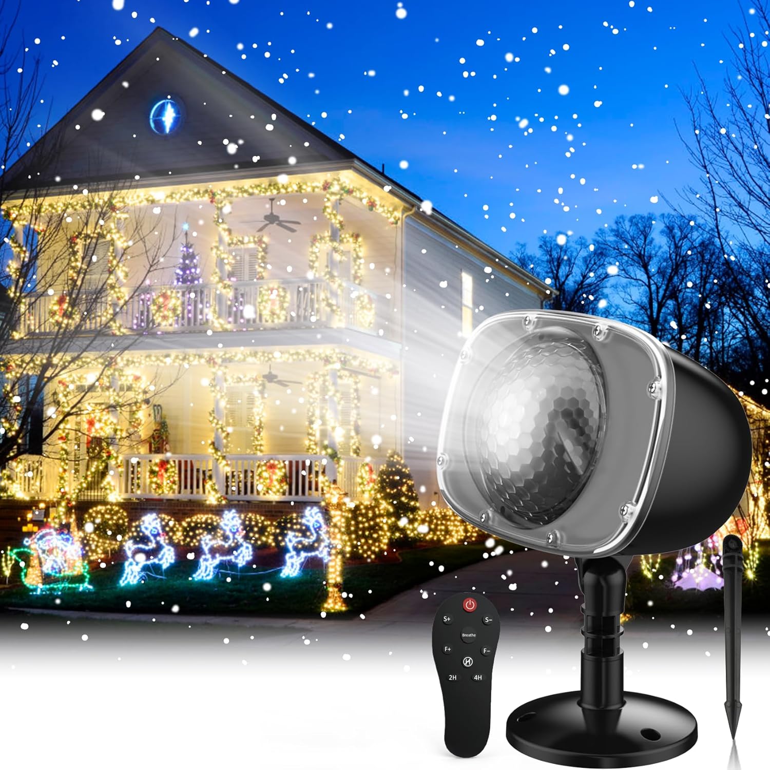 Proyector de luces de nieve de Navidad, proyector de luz LED impermeable de FLEVO para interiores y exteriores, con efecto de nieve dinámico para el
