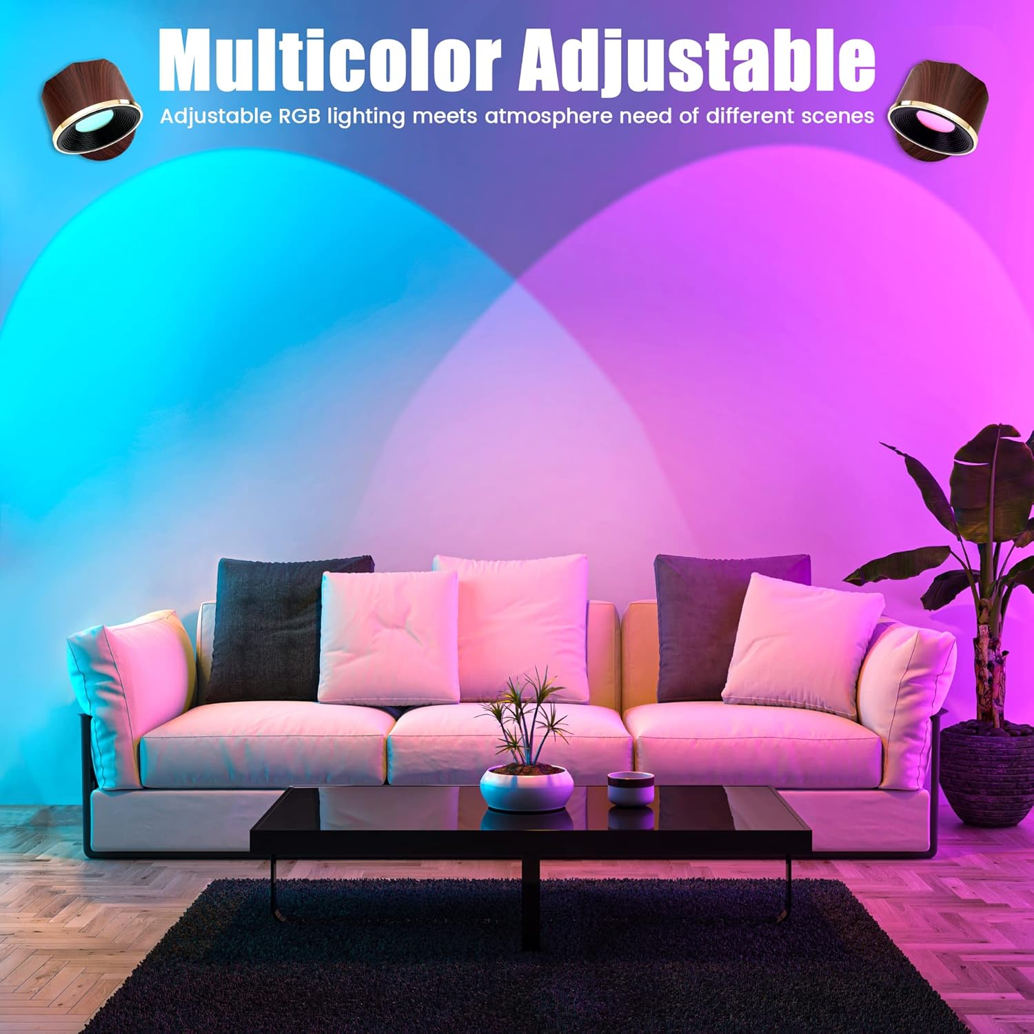 Magnetic Wall Sconce 16 RGB Colors Dimmable, 2 Pack LED Rechargeable Wireless Picture Painting Wall Lights, 360Rotate Battery Operated Wall Sconce