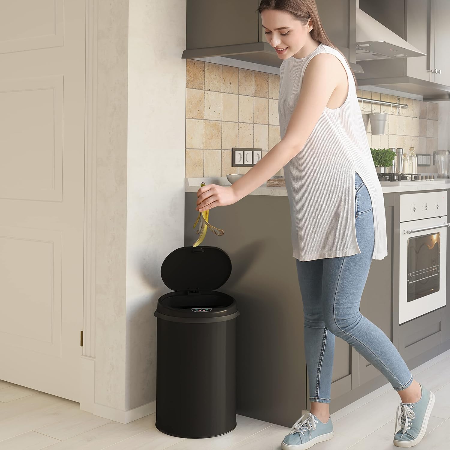 iTouchless Cubo de basura de acero, perfecto para el hogar, cocina, oficina, cubo de basura con sensor sin contacto de 8 galones con sistema de