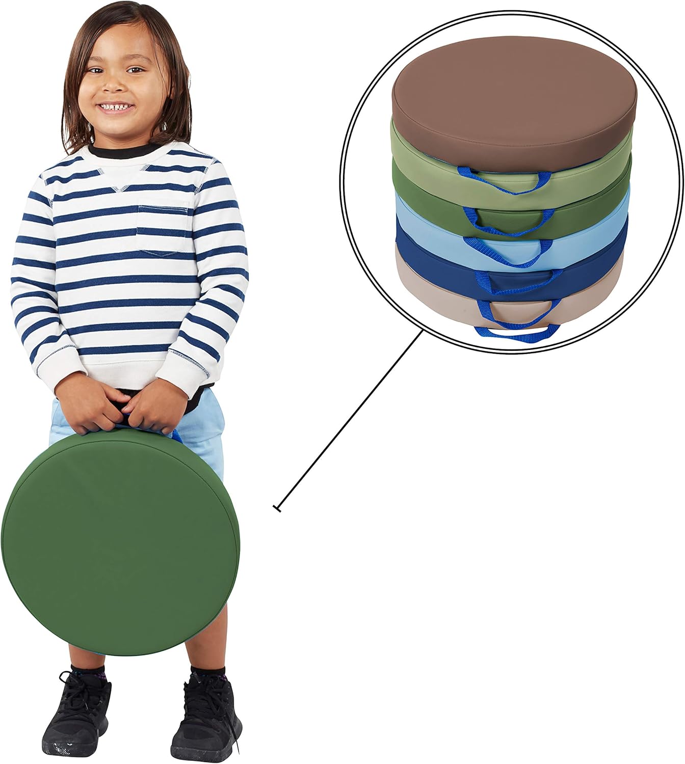 SoftScape – Cojines de piso redondos de 15 pulgadas con asas asientos flexibles para la educación a distancia en el hogar, guardería, preescolar,