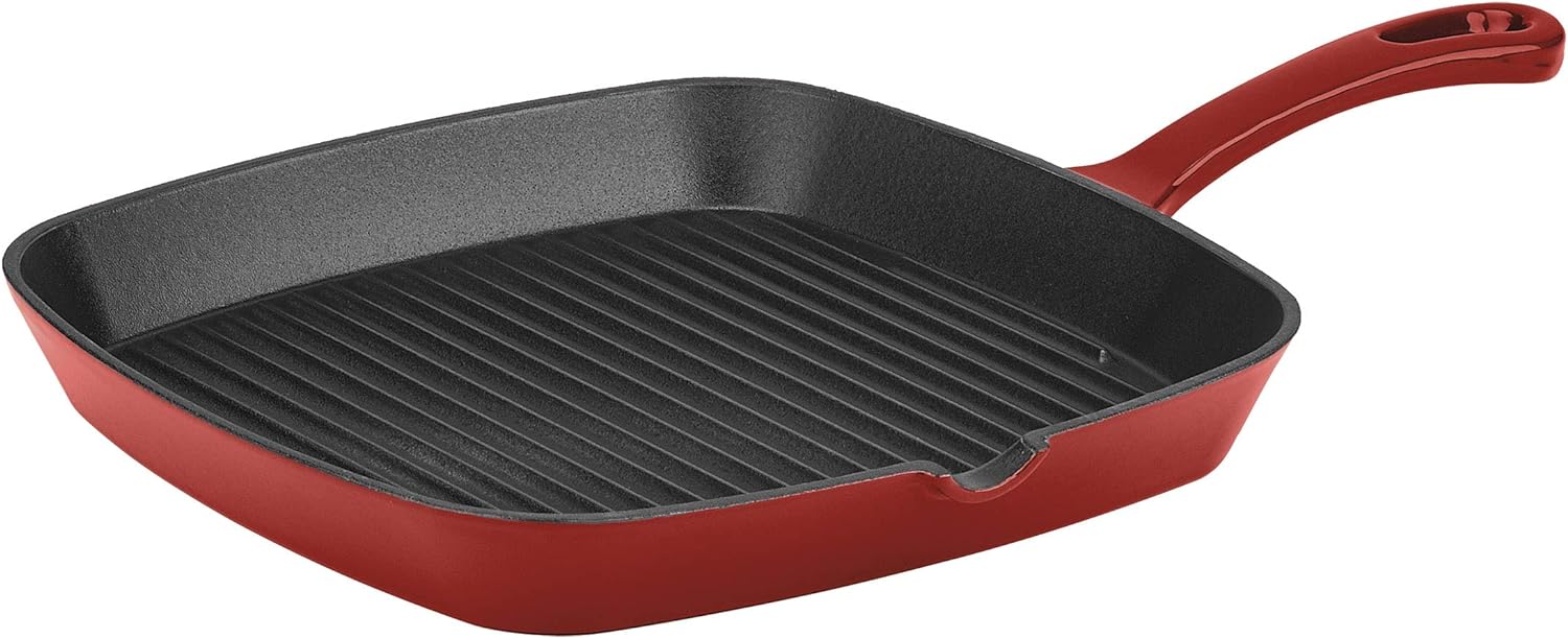 Cuisinart CI30-23CR Chef’s Classic – Sartén cuadrada de hierro fundido esmaltado de 9-14 pulgadas, color rojo cardenal