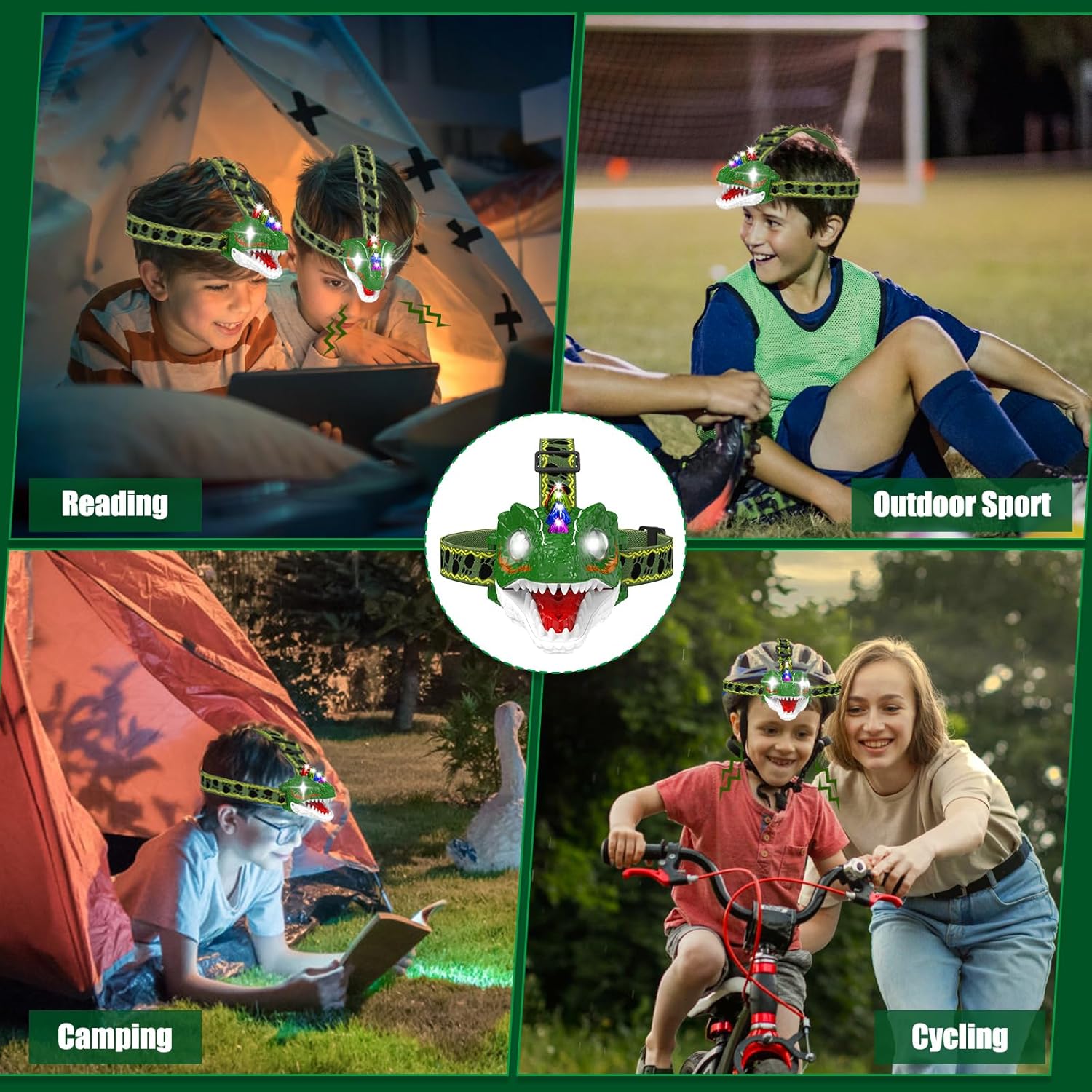 Linterna frontal recargable para niños, linterna de cabeza de juguete de dinosaurio para niños y niñas, equipo de campamento al aire libre, faro LED