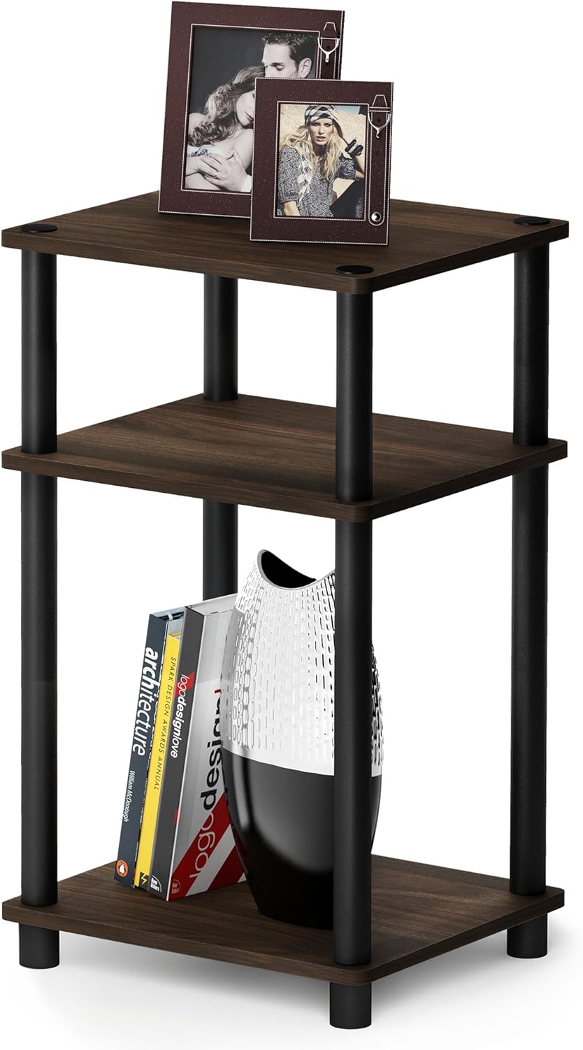 Furinno Just 3 Tier Turn-N-Tube – Paquete de 2 mesas auxiliares, nogal Columbianegro y mesa auxiliar de solo 3 niveles, 1 paquete, nogal