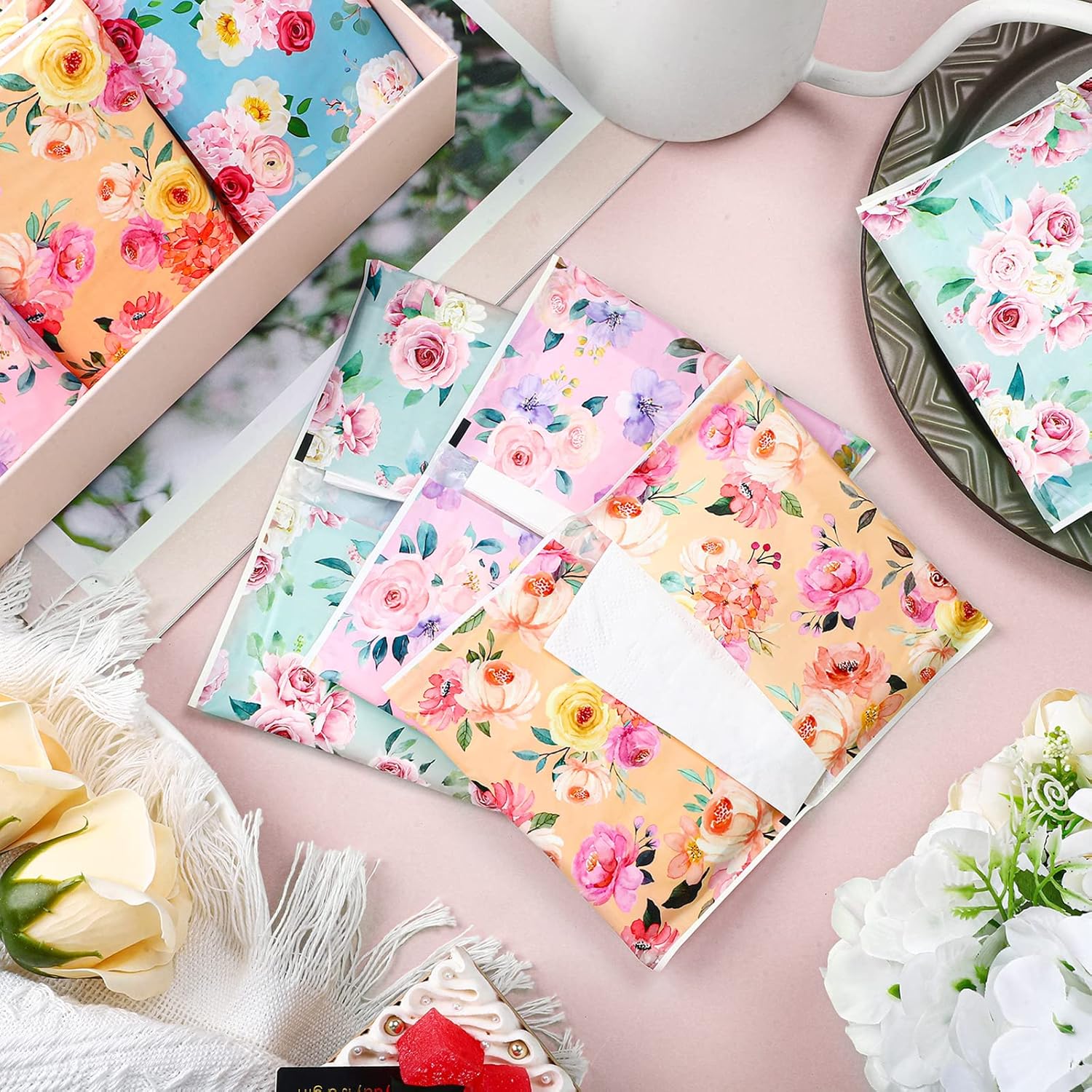 40 pañuelos florales de viaje de 3 capas, paquete delgado de bolsillo para cartera, pañuelos faciales, tamaño de viaje, artículos esenciales de