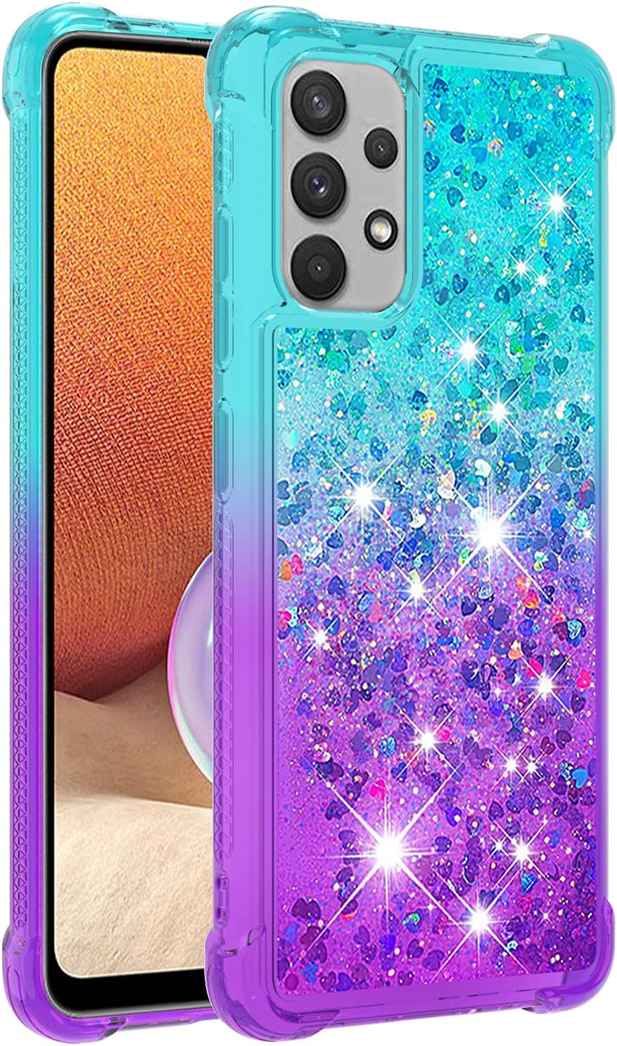 CCSmall Funda para Samsung Galaxy A32 4G (no 5G) para mujer, diseño de arena movediza transparente con purpurina y purpurina líquida flotante de TPU