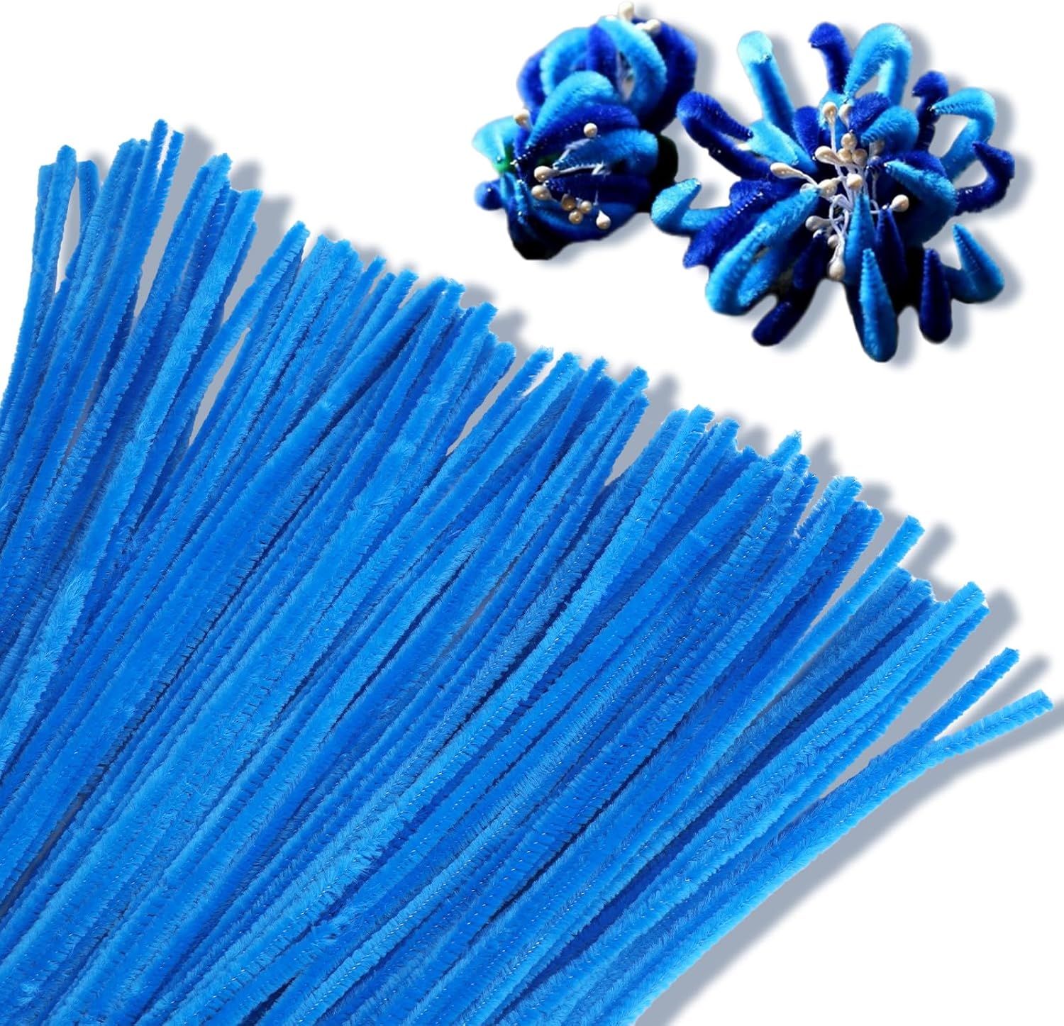 Giwrmu 100 piezas de tallos de felpilla para limpiar pipas azul lago, suministros de manualidades con palos peludos, limpiador de tuberías de