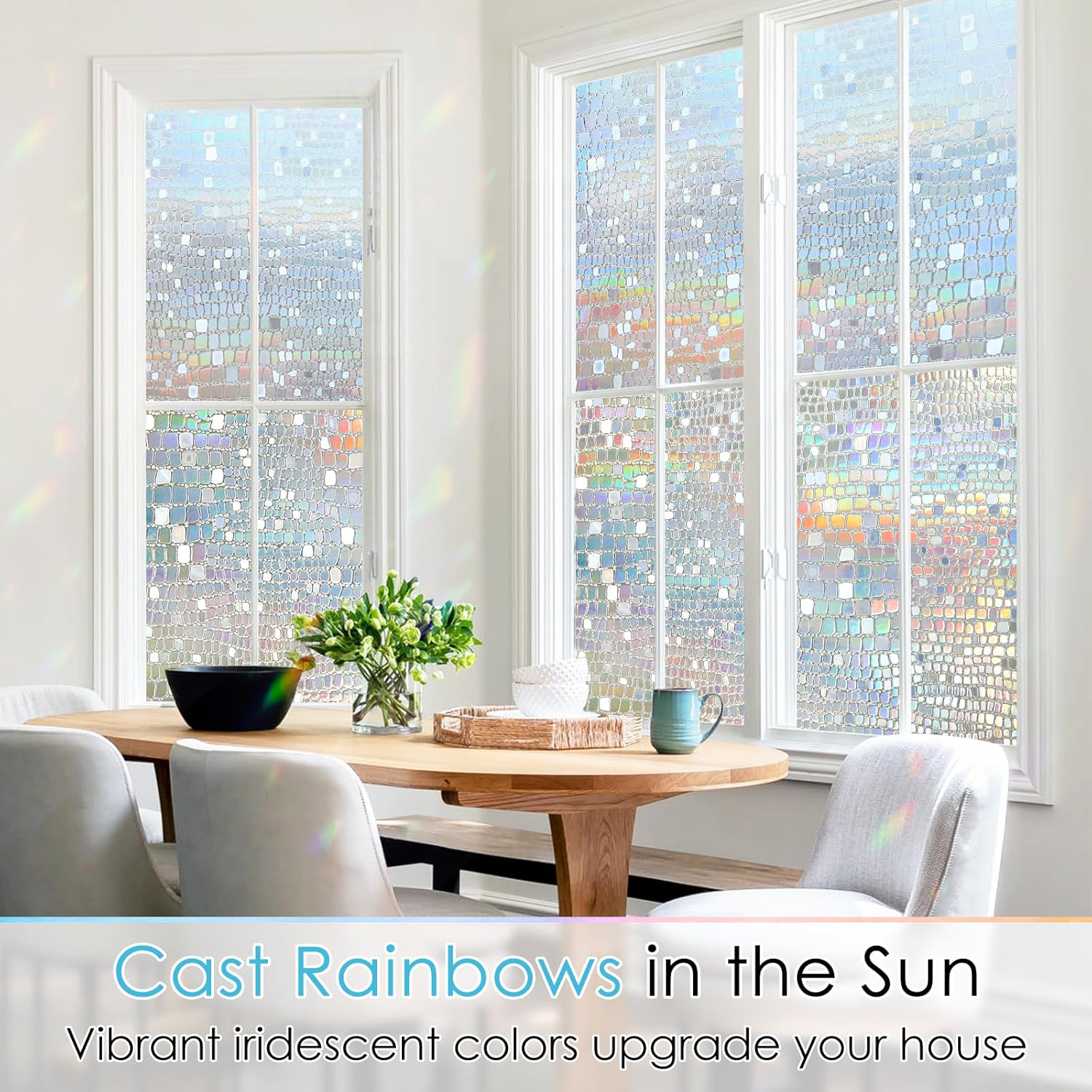 rabbitgoo Película decorativa de privacidad para ventana, diseño de arco iris, adhesivo 3D para ventana, bloqueo solar anti-UV, control de calor,