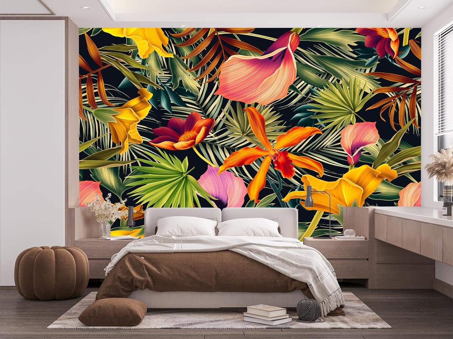 Cliouar – Papel pintado de hojas de palmera con plantas tropicales, decoración para dormitorio, sala de estar, 158 x 110 pulgadas (no autoadhesivo)