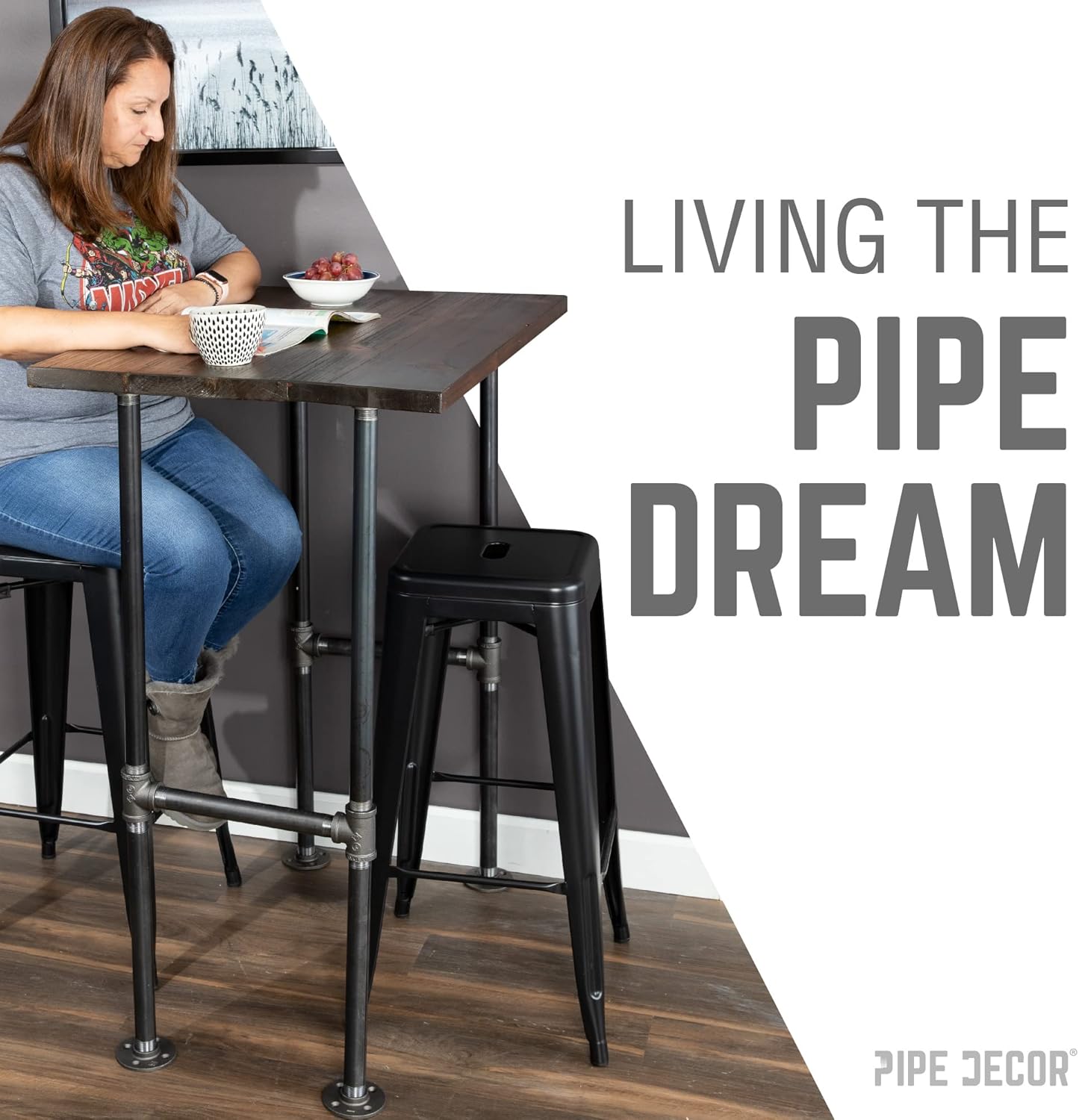 PIPE DECOR Patas de mesa de altura de barra, patas de tubería de plomería de estilo industrial para pubs, restaurantes, cueva de hombre o cocina,