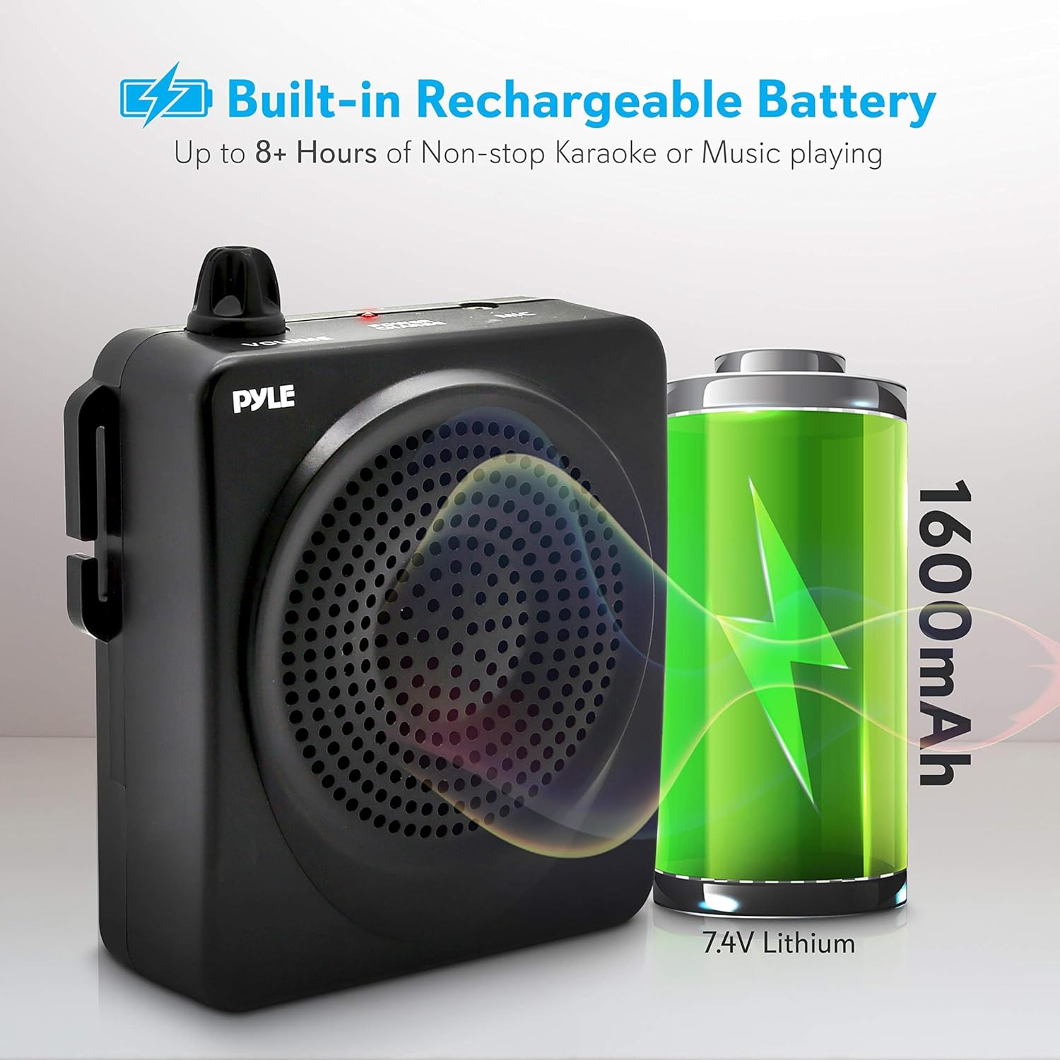 Pyle Altavoz PA portátil y amplificador de voz cintura compacta con batería recargable, incluye micrófono de auriculares y conector auxiliar de