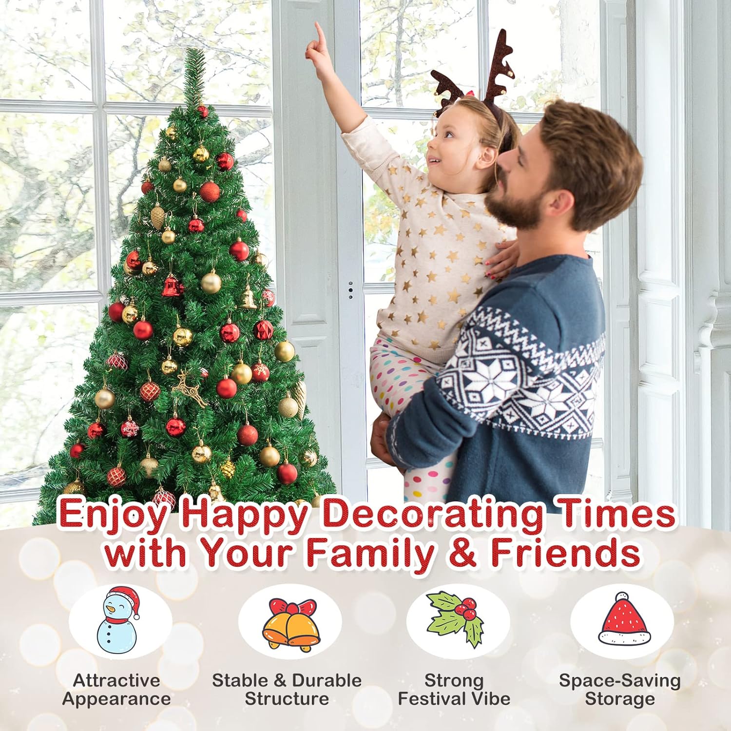 Árbol de Navidad artificial Goplus, pino de Navidad con patas de metal macizo, perfecto para decoración de Navidad en interior y exterior