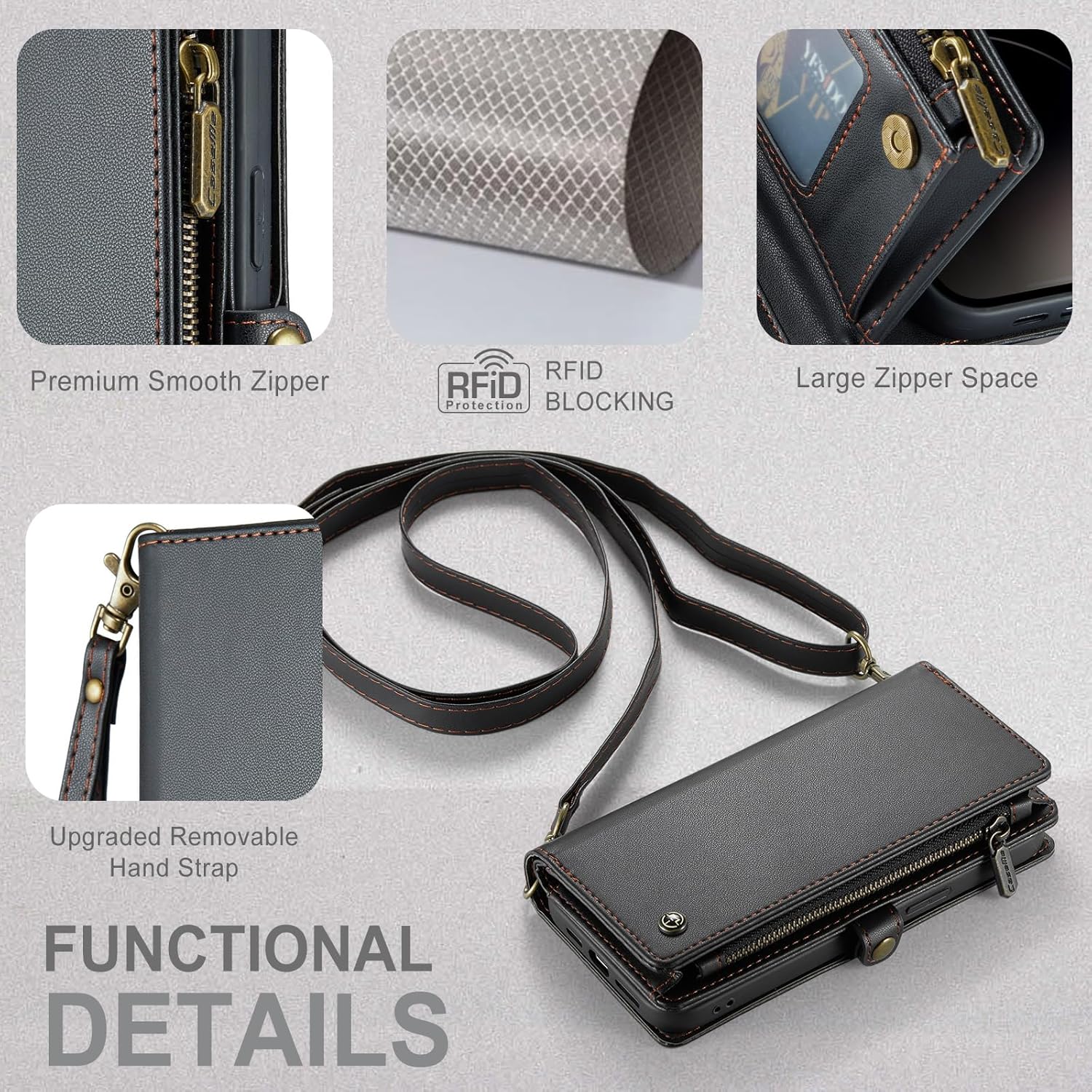 ASAPDOS Funda para iPhone 14 Pro, correa de piel sintética de gamuza retro y funda cruzada con cierre magnético, bloqueo RFID, tarjetero y soporte