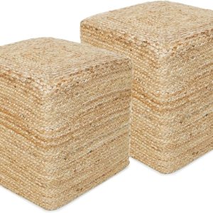 REDEARTH Taburete otomano de puf cubo, puf trenzado de yute para sentarse, juego de 2 reposapiés para la sala de estar, dormitorio, guardería, REDEARTH Taburete otomano de puf cubo, puf trenzado de yute para sentarse, juego de 2 reposapiés para la sala de estar, dormitorio, guardería,