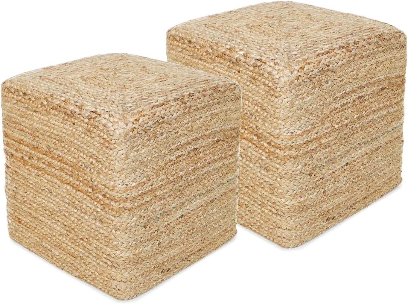 REDEARTH  Taburete otomano de puf cubo, puf trenzado de yute para sentarse, juego de 2 reposapiés para la sala de estar, dormitorio, guardería,