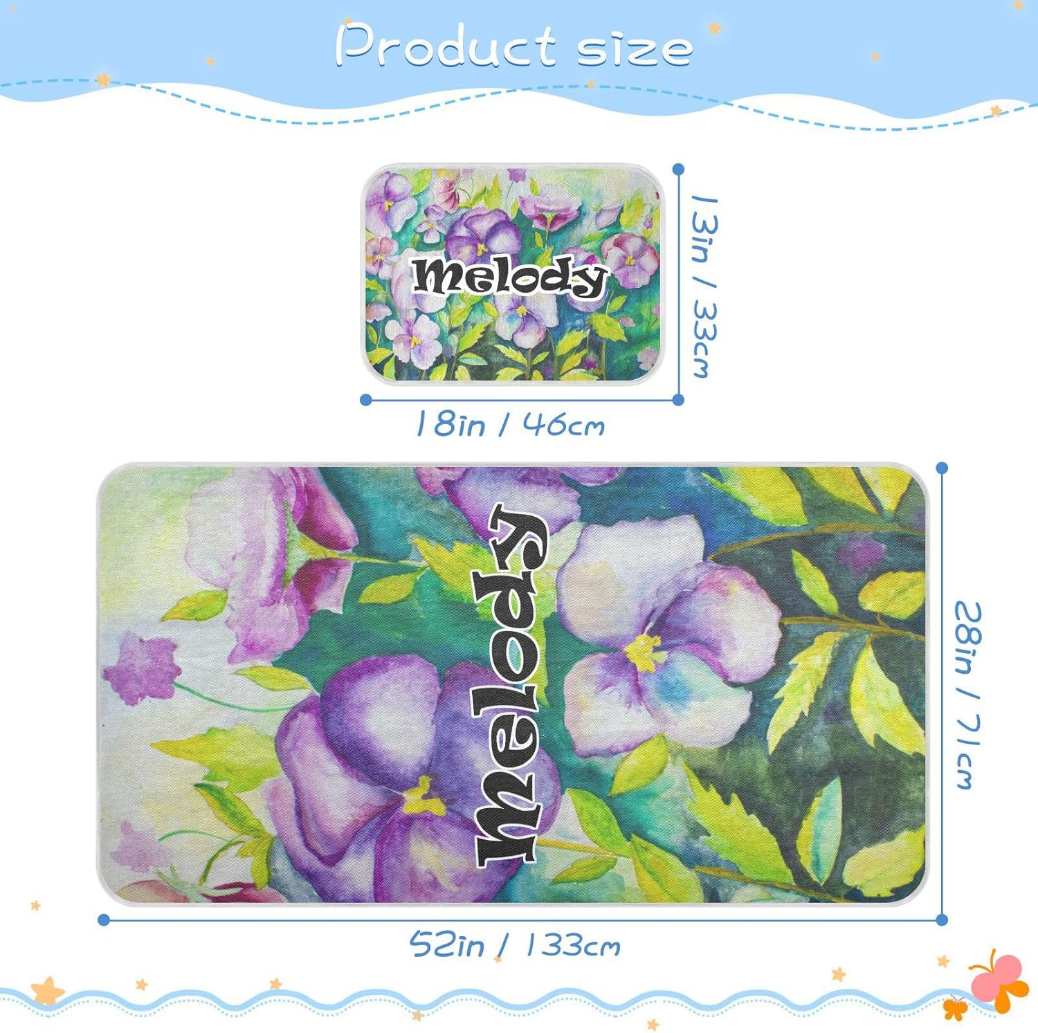 Custom Watercolor Flowers Crib Mattress Protector Pad for Boys Girls Baby Ice Silk Mat Bed Crib Mattress Pad Cover Cooling Mattress Topper Play Mat