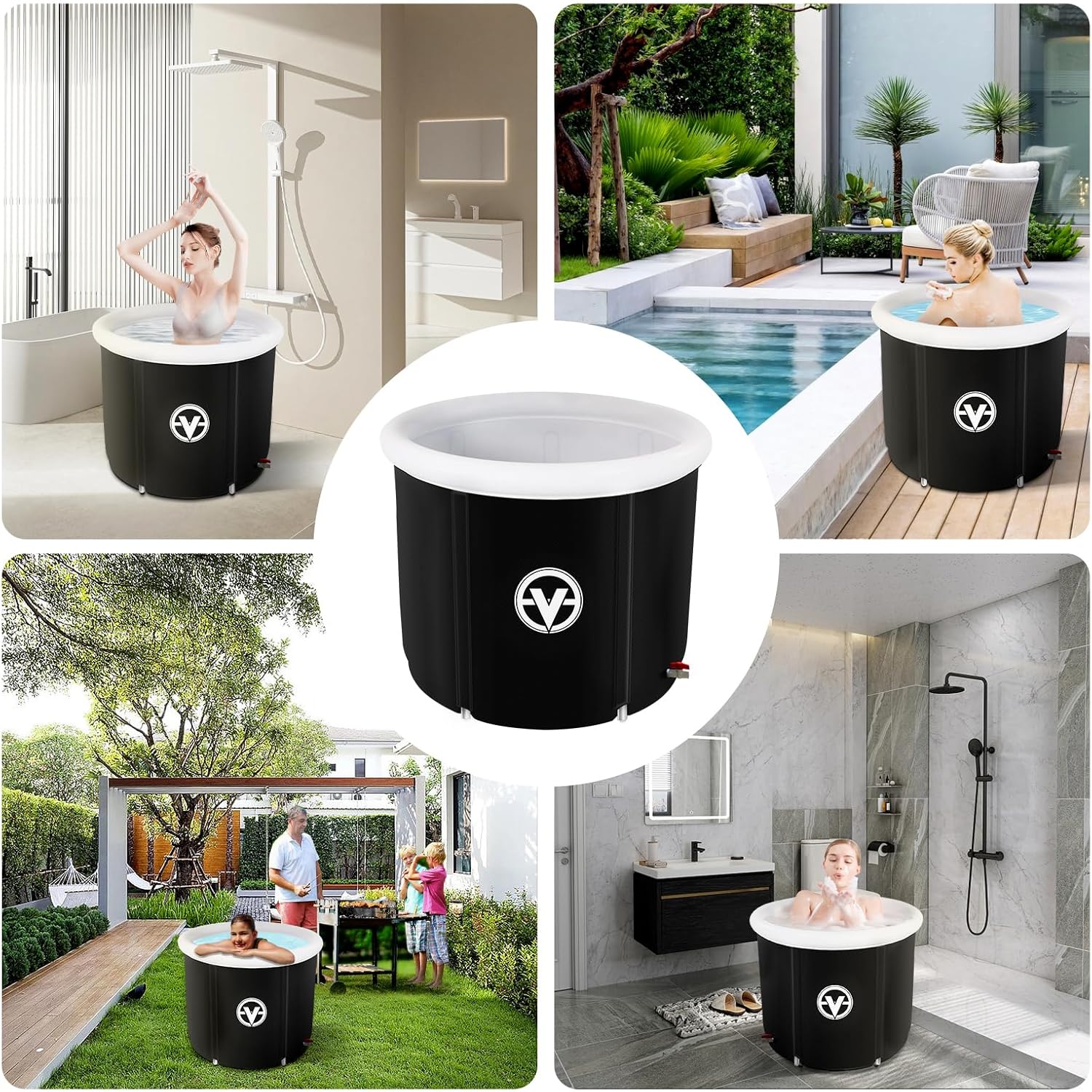valktech Bañera de hielo para adultos, bañera grande independiente plegable, bañera de hidromasaje, bañera de hidromasaje, bañeras de tamaño adulto