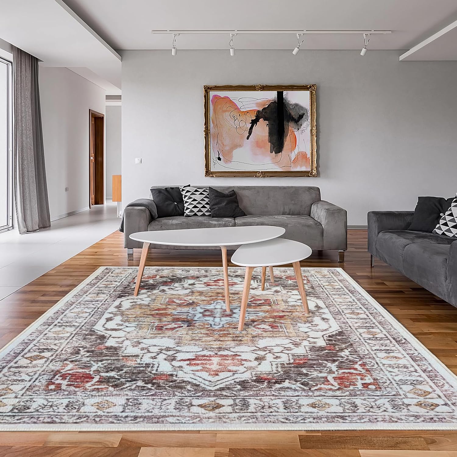 TIANLIN Alfombras de área de 5 x 7 pies para sala de estar, lana artificial suave, resistente a las manchas, lavable, antideslizante, alfombras para