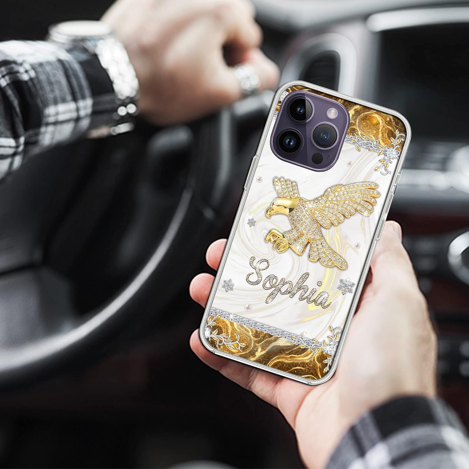 Funda protectora personalizada con nombre de Eagle Jewelry Style compatible con iPhone 15 14 13 12 11 X Xs Xr 8 7 6s Mini Pro Max