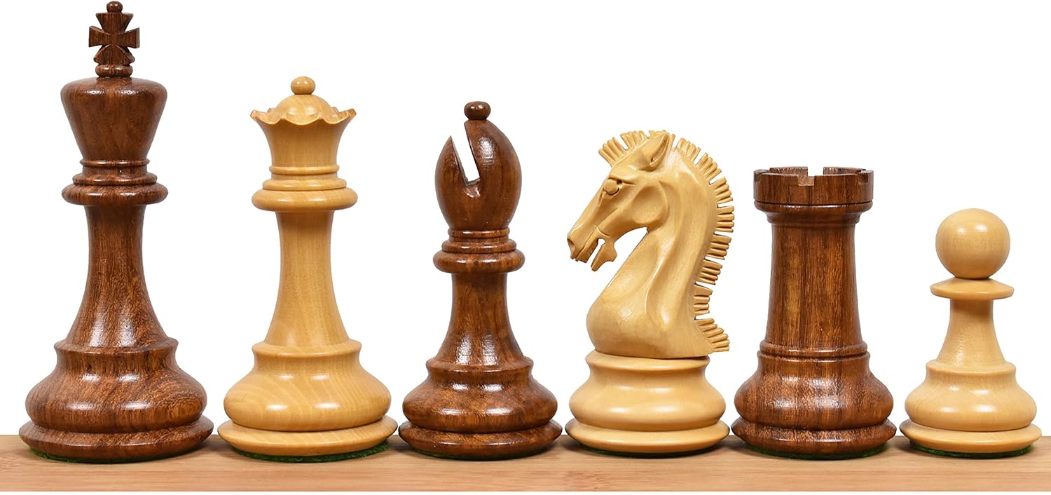 Royal Chess Mall Craftsman Knight Staunton – Juego de ajedrez solo piezas de ajedrez, juego de ajedrez de madera de palisandro dorado y boj