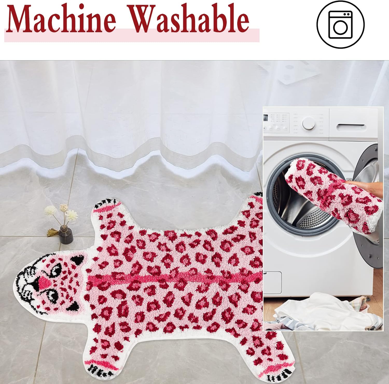 Alfombra con estampado de leopardo, tapete de baño de leopardo rosa para baño, tapete antideslizante con estampado de animales, alfombra absorbente