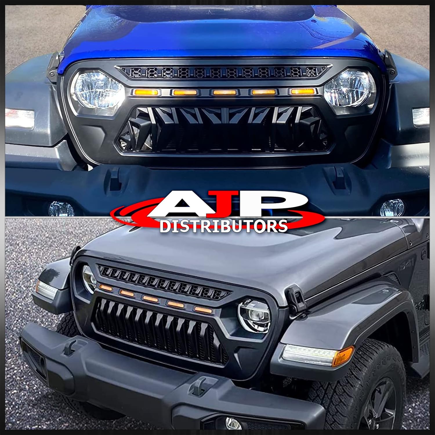 AJP Distributors Parachoques delantero superior estilo tiburón rejilla ABS cubierta con luces LED ámbar DRL luces de correr compatibles  repuesto