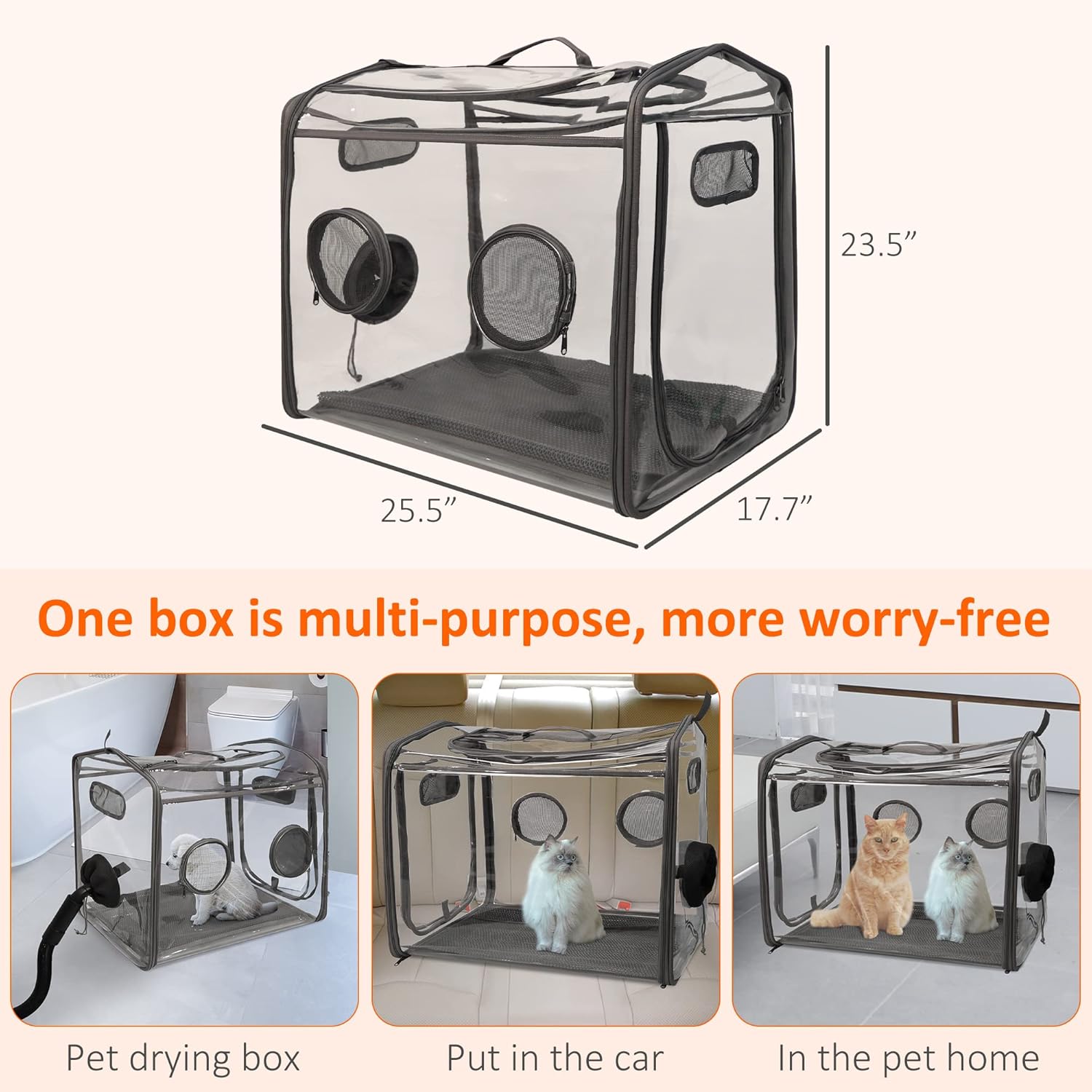 Caja de secado de mascotas, sala de secado portátil para gatos, jaula plegable para secadora de jaula para perros con plástico PVC resistente