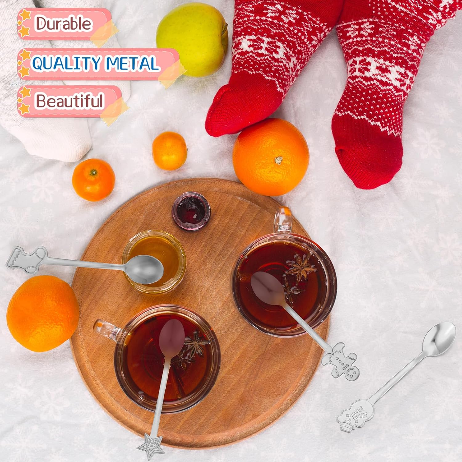 Gerrii 100 cucharas de Navidad de acero inoxidable, cuchara agitadora creativa para mezclar café, cucharas de té, mini cucharas de postre para