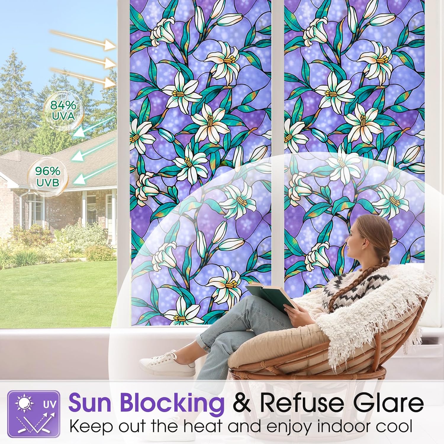 Coavas – Película decorativa para ventana, tipo vitral, tinte esmerilado, de vinilo estático, sin pegamento, para la privacidad completa en el hogar