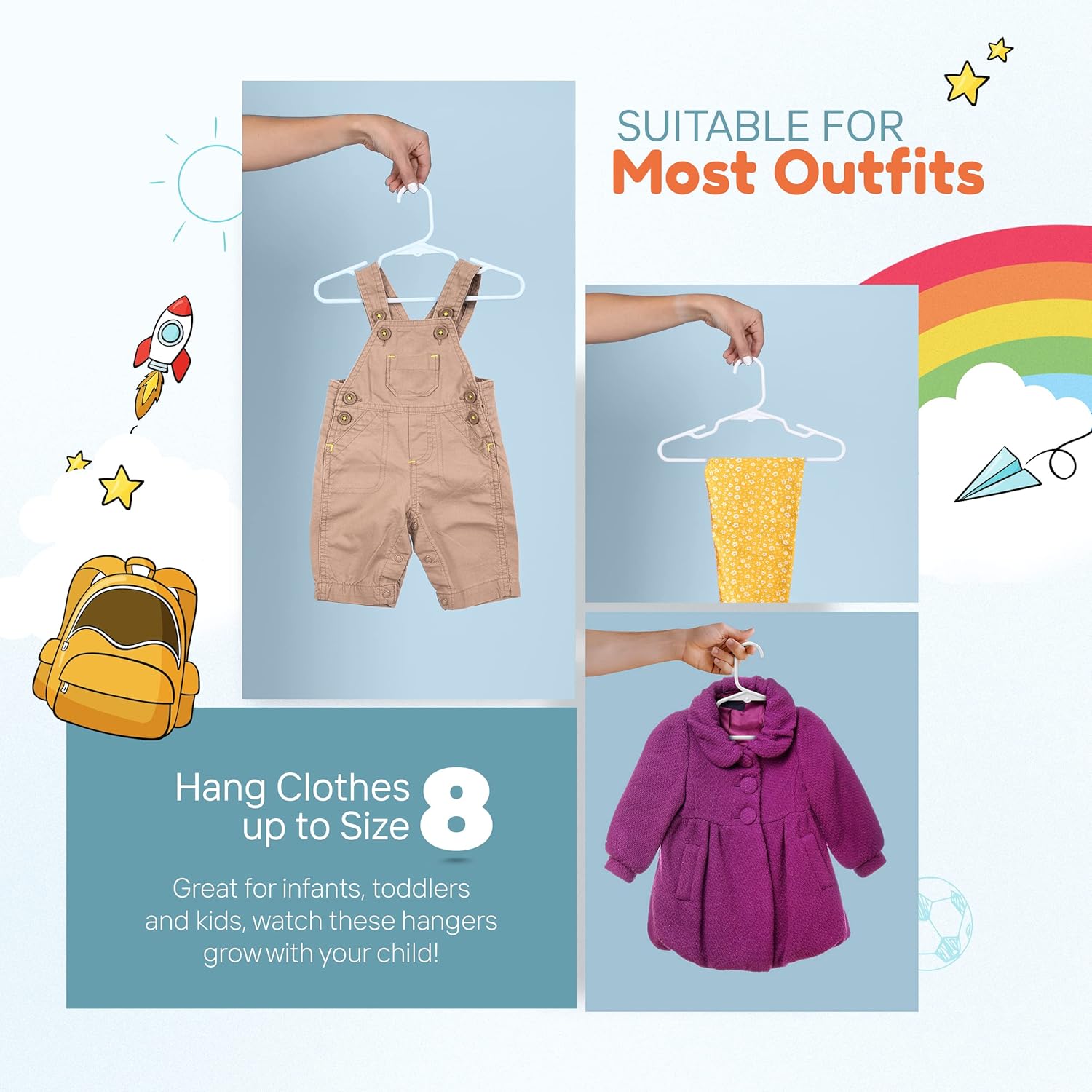 Paquete de 10 perchas para bebés fabricadas en Estados Unidos  Perchas para niños para ropa infantil, trajes y ropa para niños pequeños  Paquete de