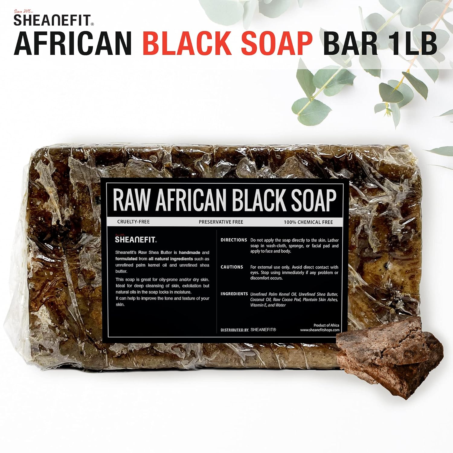 Sheanefit Barra de jabón negro africano crudo, para todo tipo de piel, cara, cuerpo, barras a granel de jabón para el cabello (1 libra)
