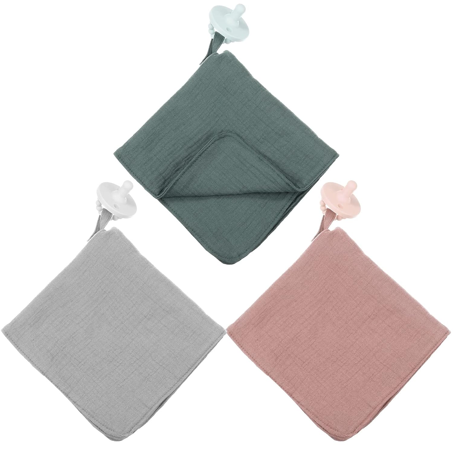 Manta de muselina de algodón orgánico para bebé, 3 piezas, con cierre a presión, manta de chupete para bebés, mini bebé amoroso con soporte, manta