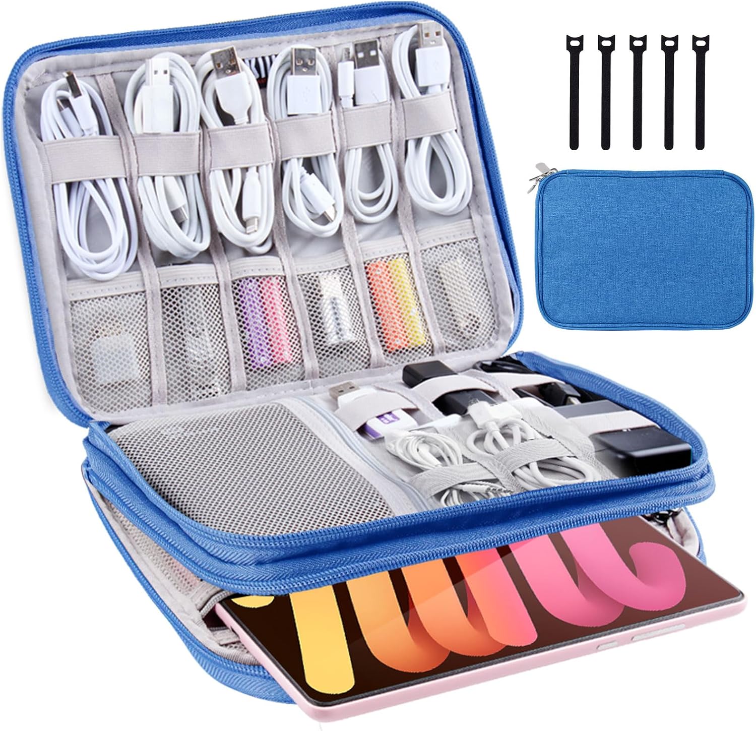 Organizador de electrónica, bolsa organizadora de cables de viaje, resistente al agua, doble capa para cable, cable, iPhone, iPad Mini, regalo para