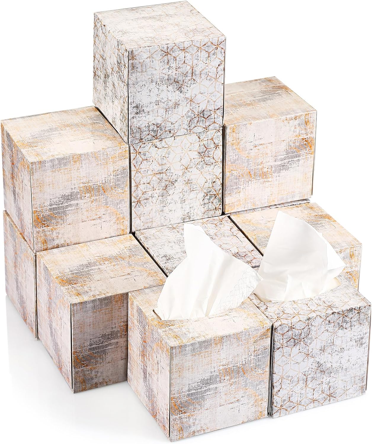 Bokon Paquete de 12 cajas de pañuelos faciales, cajas cuadradas de pañuelos de 2 capas, papel de seda suave, estilo industrial, caja de pañuelos de
