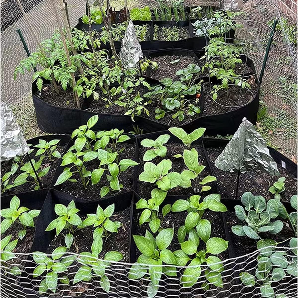 Niurui Cama de jardín elevada de tela de 128 galones, 8 agujeros, rectangular, 14.11 oz, gruesas, no tejidas, bolsas de cultivo para jardinería,