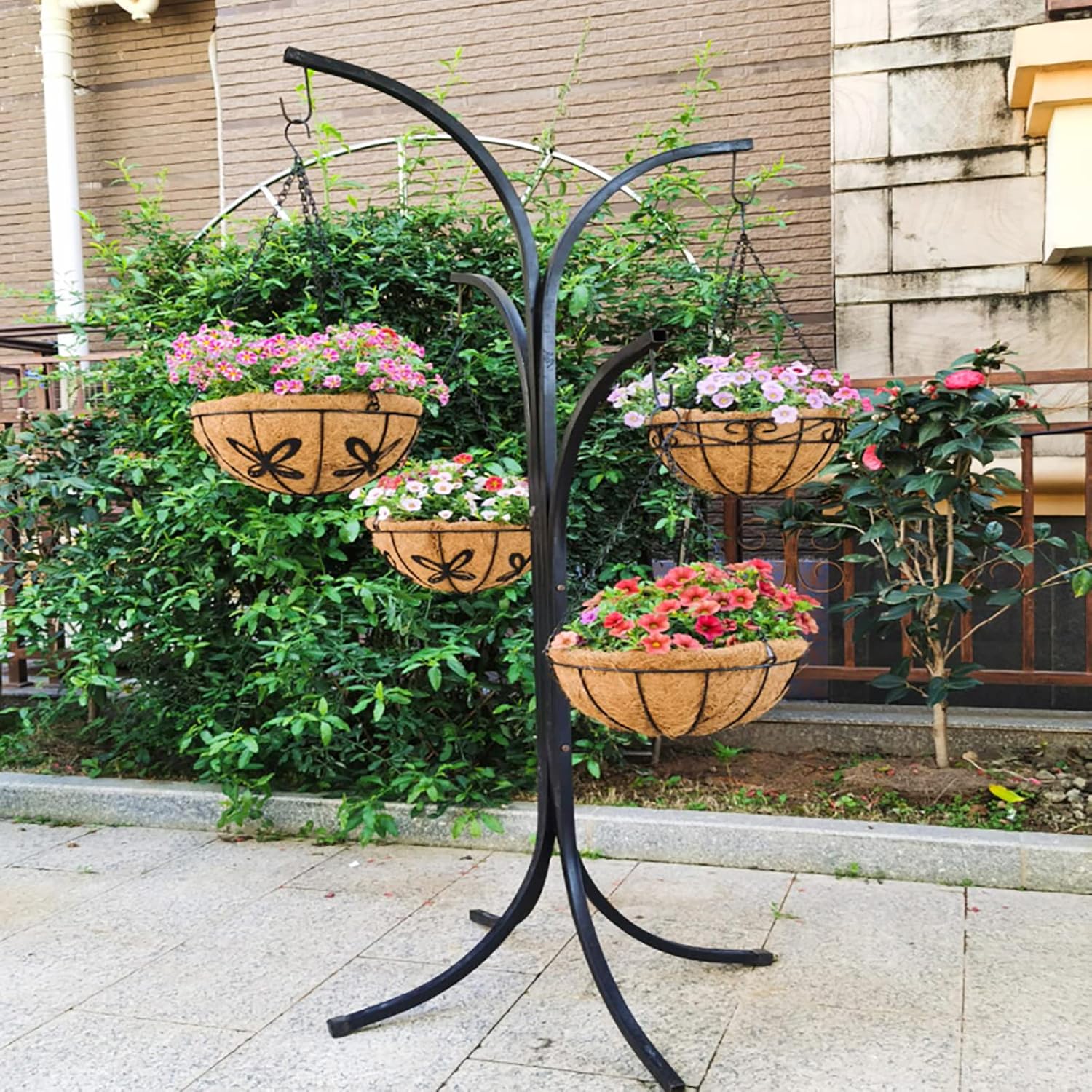 Macetas colgantes de metal al aire libre (paquete de 4, 10 pulgadas) cestas colgantes para plantas con cadena redonda de alambre para plantas con