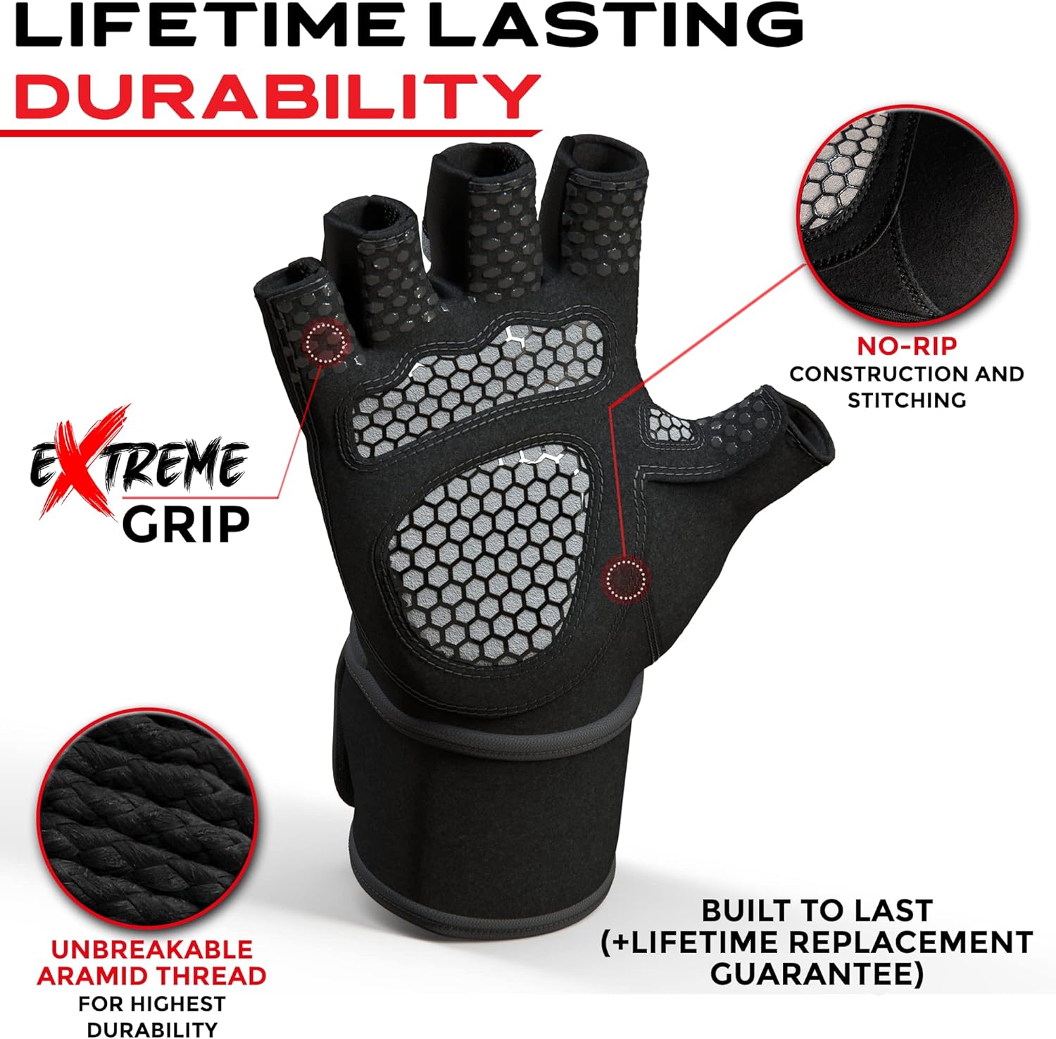 No-Rip Workout Gloves for Men&Women, Weight Lifting Gloves for Men&Women with Wrist Support, Extra Grip, Full Palm Protection for Weight Lifting
